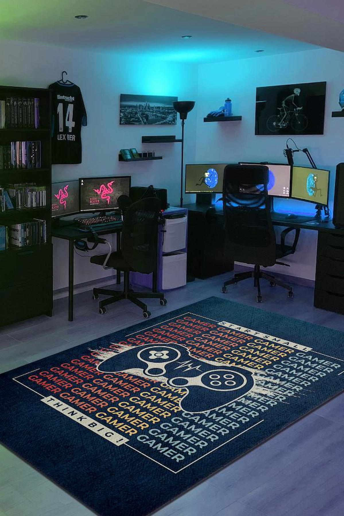 Homshtag Büyük Düşün Lacivert 4 mm Pamuk Antistatik Yıkanabilir İnce Kaymaz Dikdörtgen Makine Dokuma Genç Odası Halısı 120x200 cm