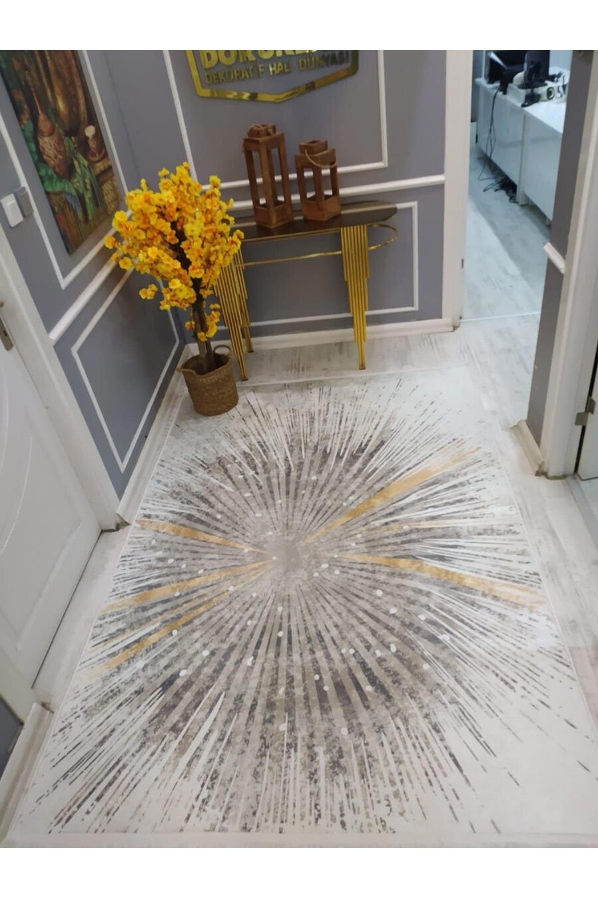 Doruklar Home Collection Kahverengi - Krem 0.7 mm Yıkanabilir Kaymaz Taban Dikdörtgen Makine Dokuma Halı 80x180 cm