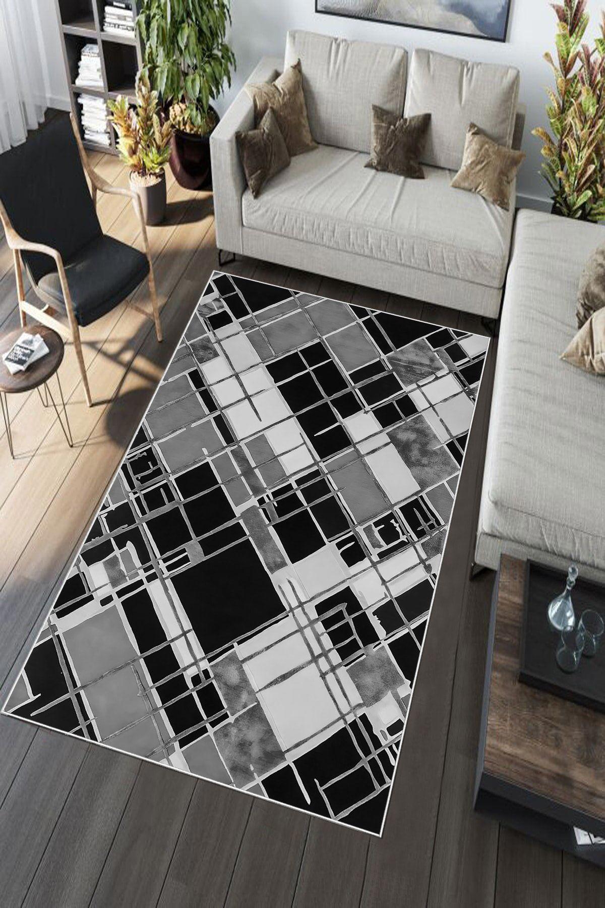 Aldora A206 Gri 9 mm Deri Toz Tutmaz Yıkanabilir İnce Kaymaz Pamuk Taban Dikdörtgen Makine Dokuma Salon Halısı 120x200 cm