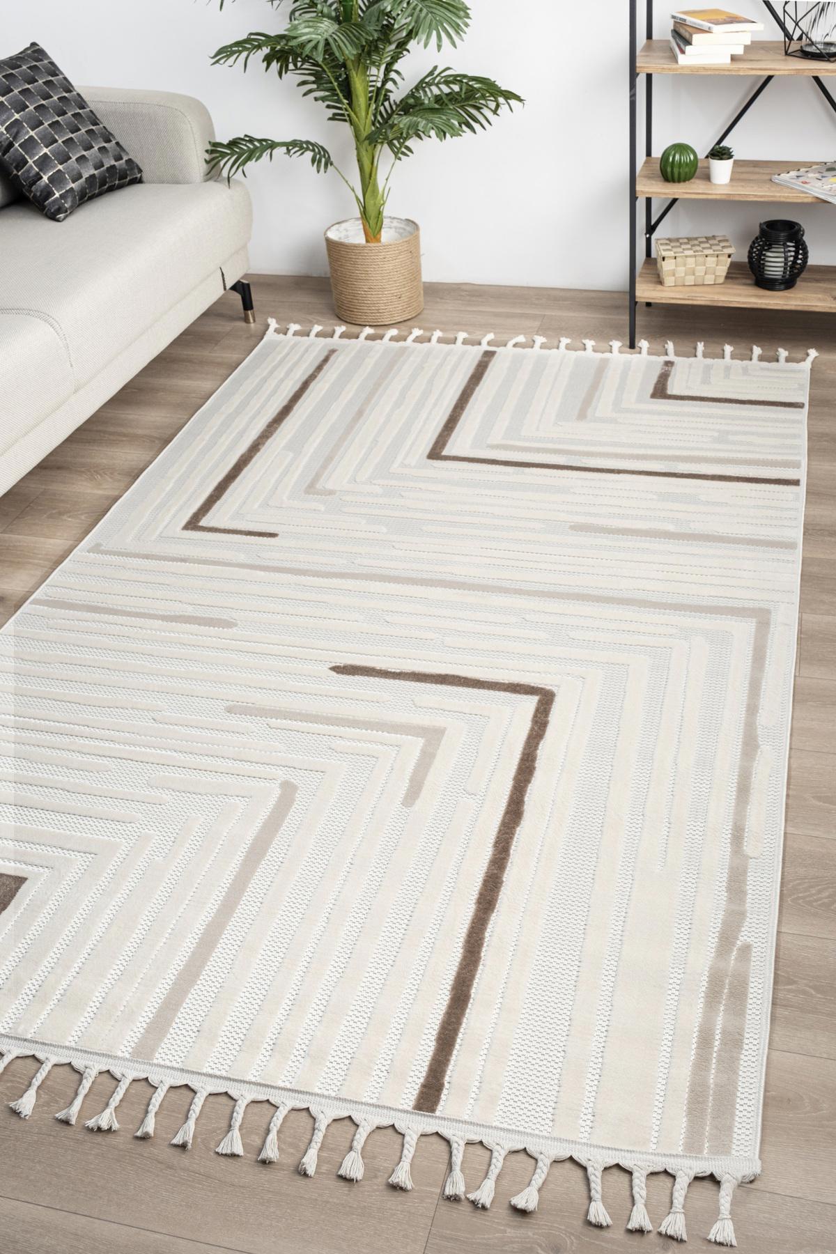 Valery Home 8272B Çok Renkli 12 mm Polipropilen Antibakteriyel Yıkanabilir İnce Kaymaz Taban Dikdörtgen Makine Dokuma Salon Halısı 120x180 cm