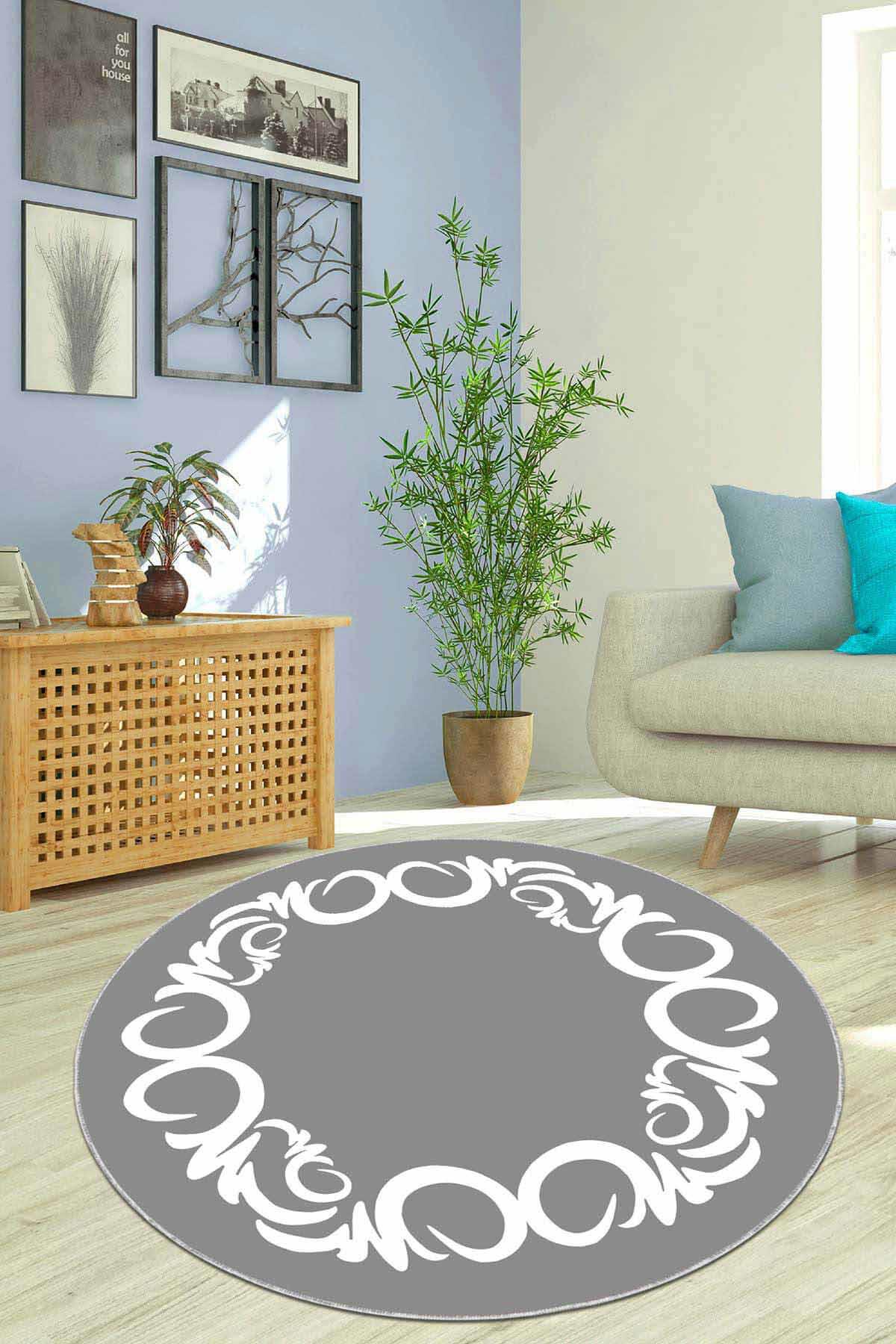 Viva Home AR597 Gri 7 mm Mikropolyester Toz Tutmaz Yıkanabilir İnce Kaymaz Dot Taban Yuvarlak Makine Dokuma Salon Halısı 160x235 cm