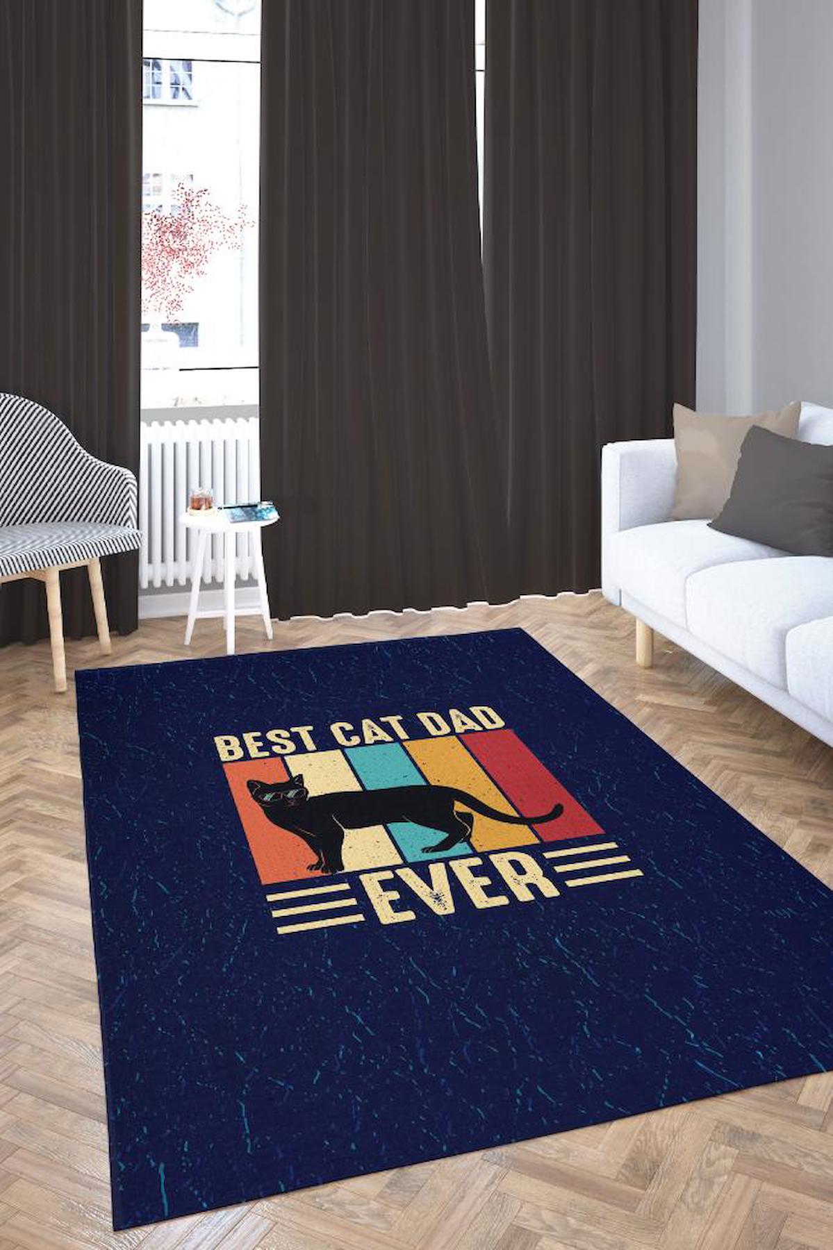 Homshtag Kedi Babası Çok Renkli 4 mm Pamuk Antistatik Yıkanabilir İnce Kaymaz Dikdörtgen Makine Dokuma Salon Halısı 180x180 cm