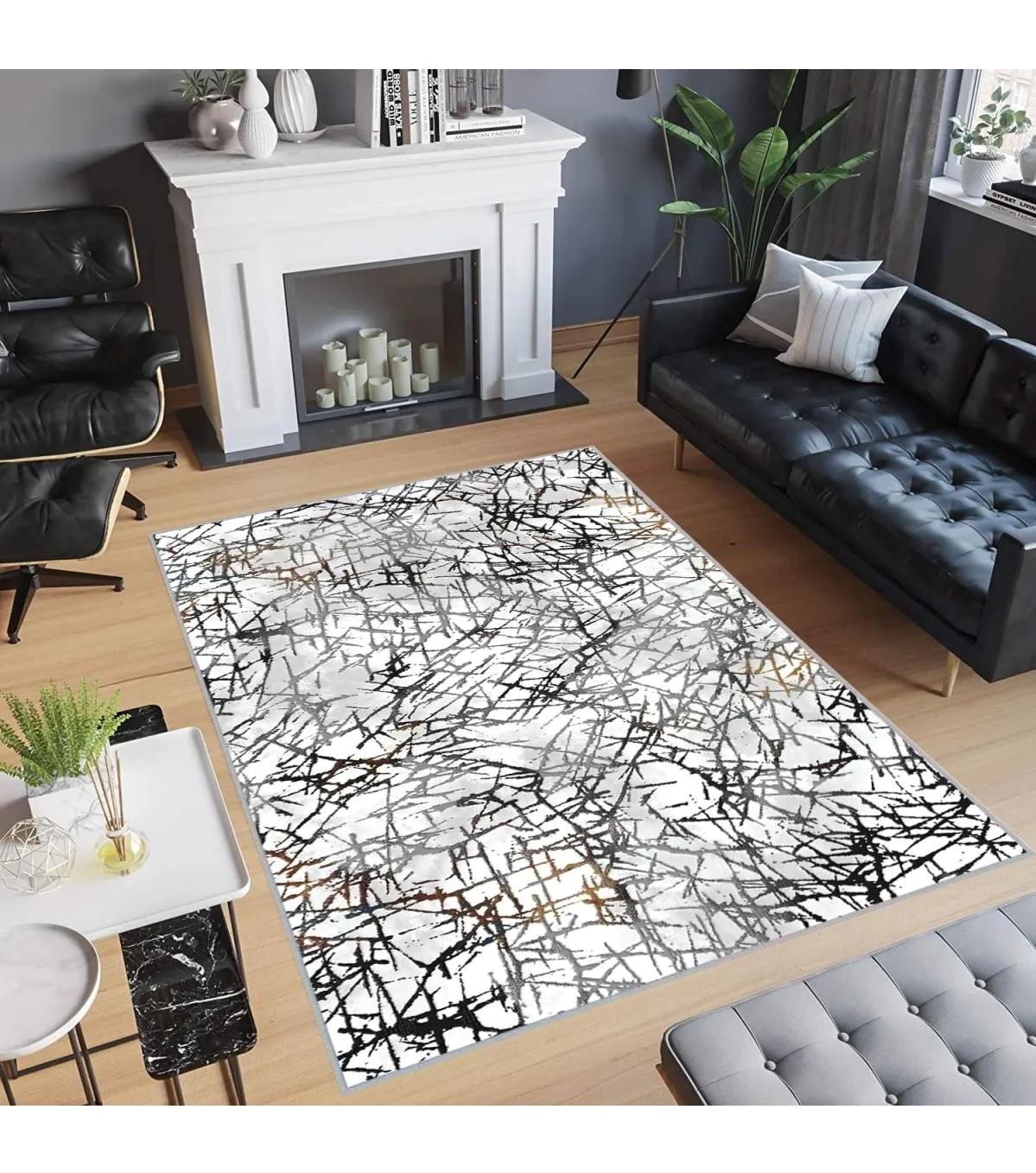 Rovigo Home RVG0486 Gri 8 mm Polyester Antibakteriyel-Leke Tutmaz-Toz Tutmaz Yıkanabilir İnce Kaymaz Dot Taban Dikdörtgen Makine Dokuma Salon Halısı 80x250 cm