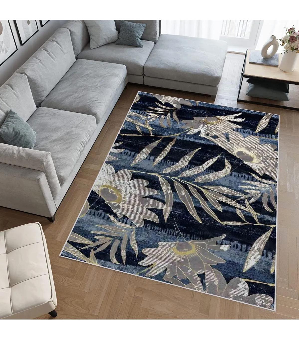 Rovigo Home RVG0612 Çok Renkli 8 mm Polyester Leke Tutmaz-Toz Tutmaz Yıkanabilir İnce Kaymaz Dot Taban Dikdörtgen Makine Dokuma Salon Halısı 120x200 cm