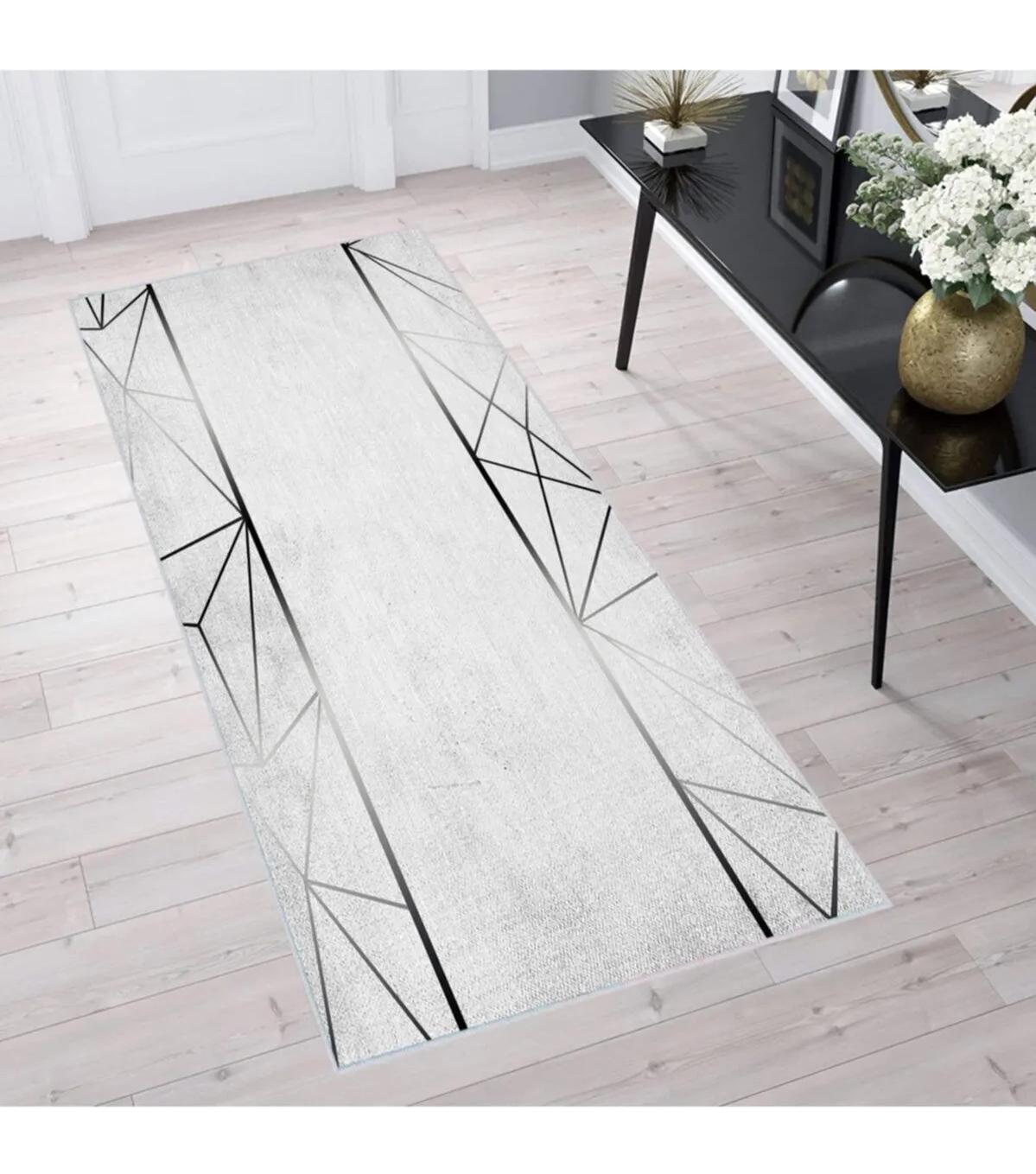 Rovigo Home RVG1288 Gri 8 mm Polyester Antibakteriyel-Leke Tutmaz-Toz Tutmaz Yıkanabilir İnce Kaymaz Dot Taban Dikdörtgen Makine Dokuma Salon Halısı 160x400 cm