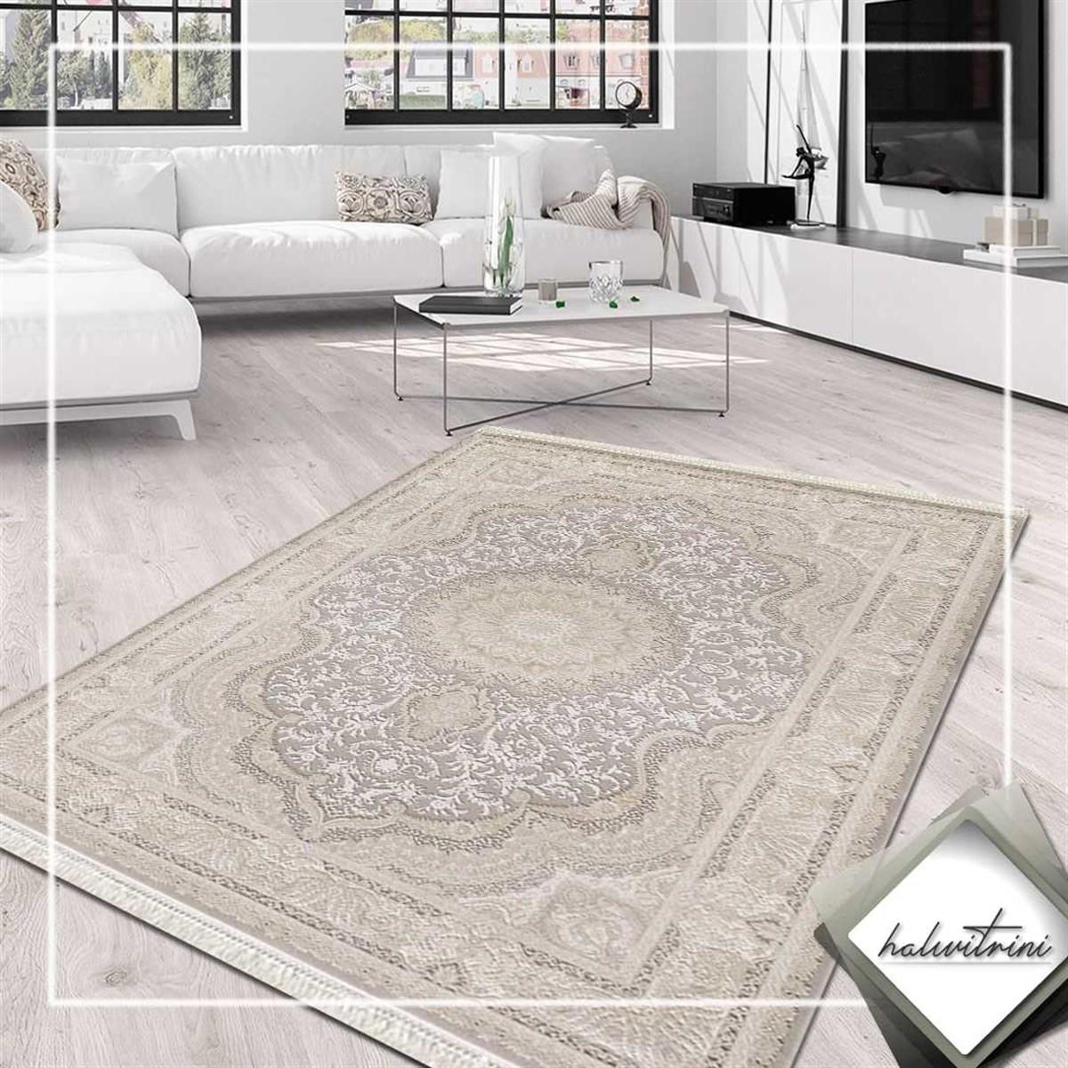 Artemis Halı Palace 5202D Vizon 7 mm Akrilik Yıkanabilir İnce Kaymaz Jüt Taban Dikdörtgen Makine Dokuma Salon Halısı 160x230 cm