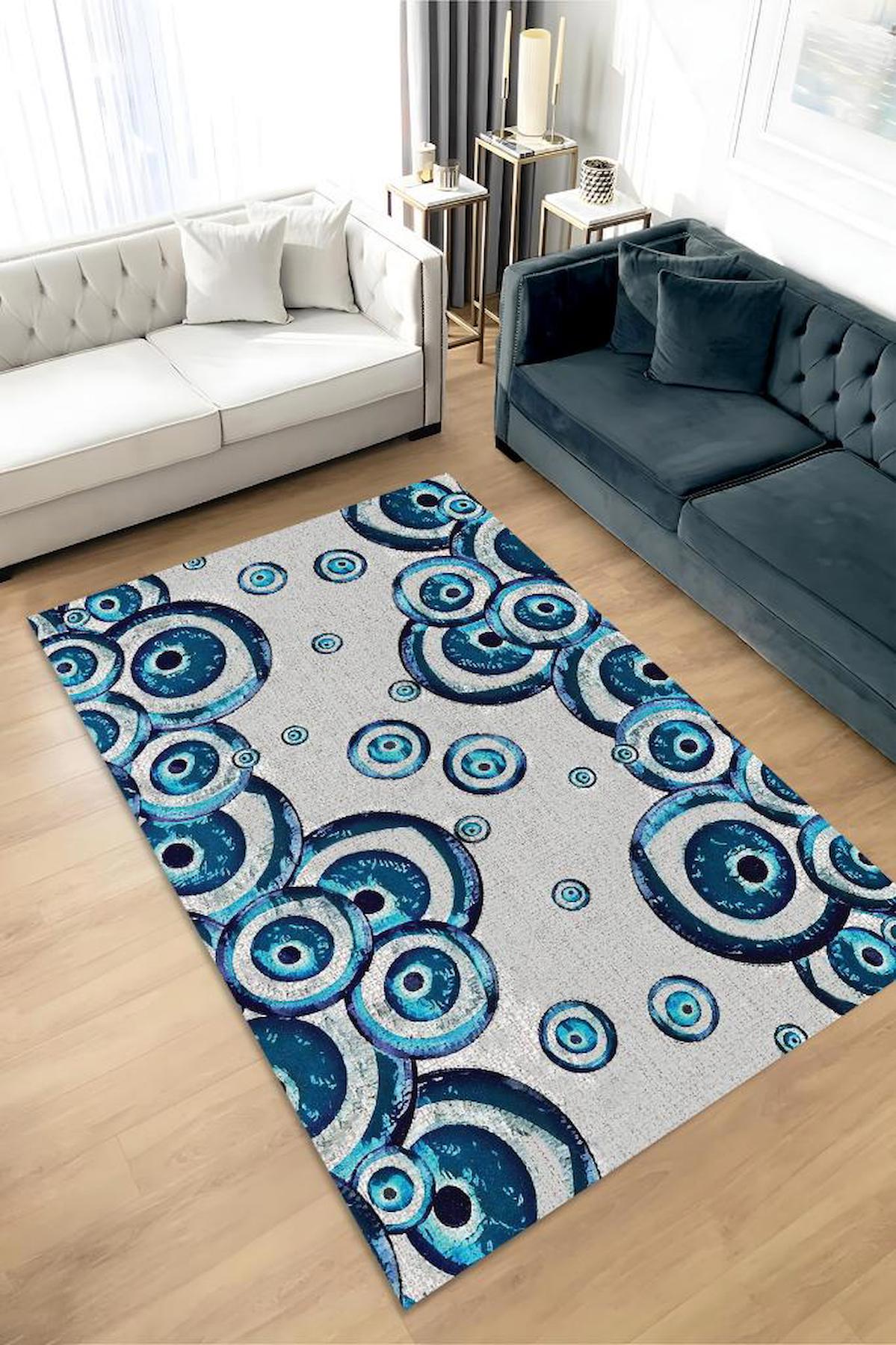 Homshtag Nazar Köpükleri Krem 4 mm Pamuk Antistatik Yıkanabilir İnce Kaymaz Dikdörtgen Makine Dokuma Salon Halısı 120x180 cm