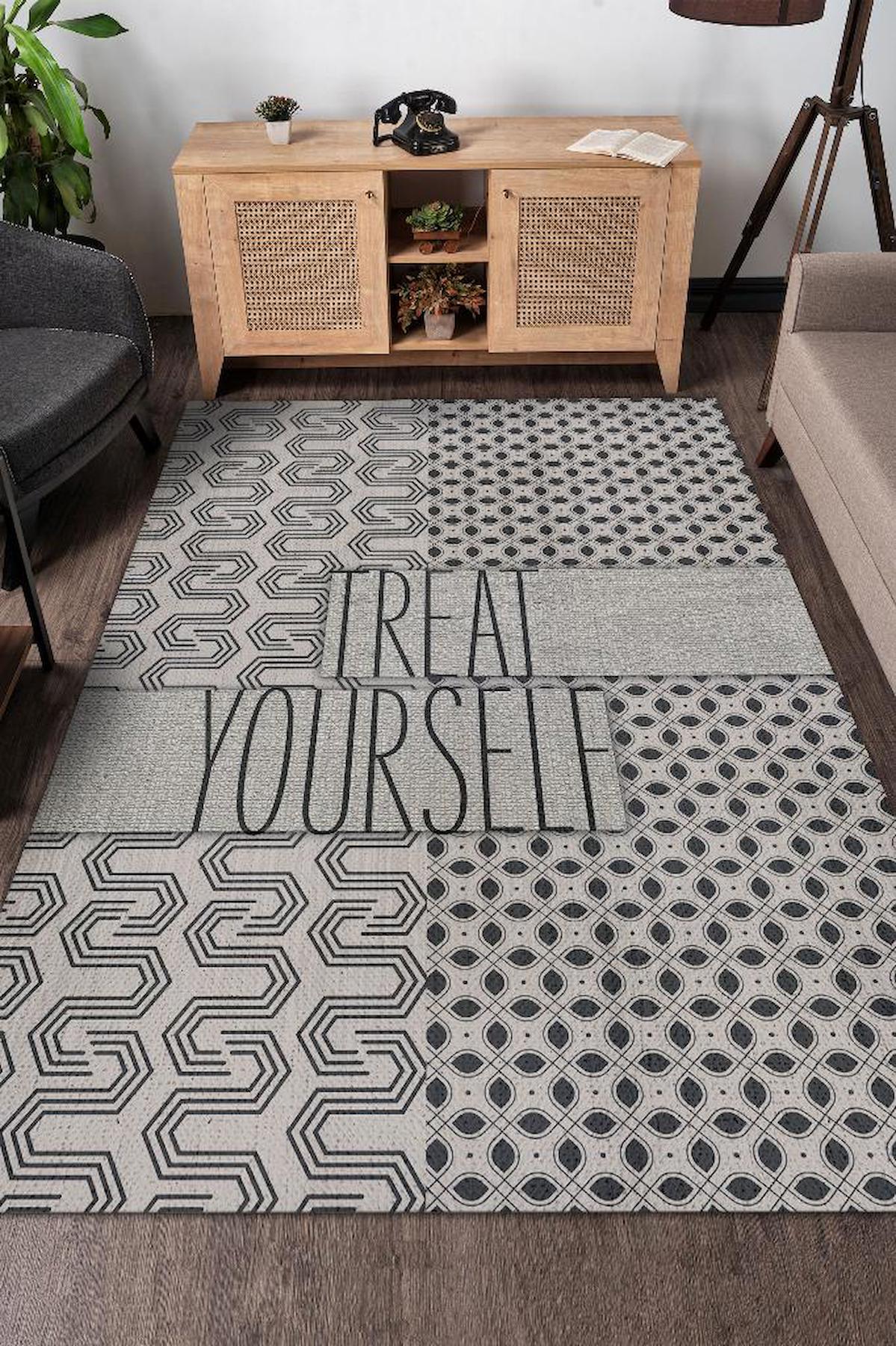 Homshtag Kendini Şımart Krem 4 mm Pamuk Antistatik Yıkanabilir İnce Kaymaz Dikdörtgen Makine Dokuma Salon Halısı 80x150 cm
