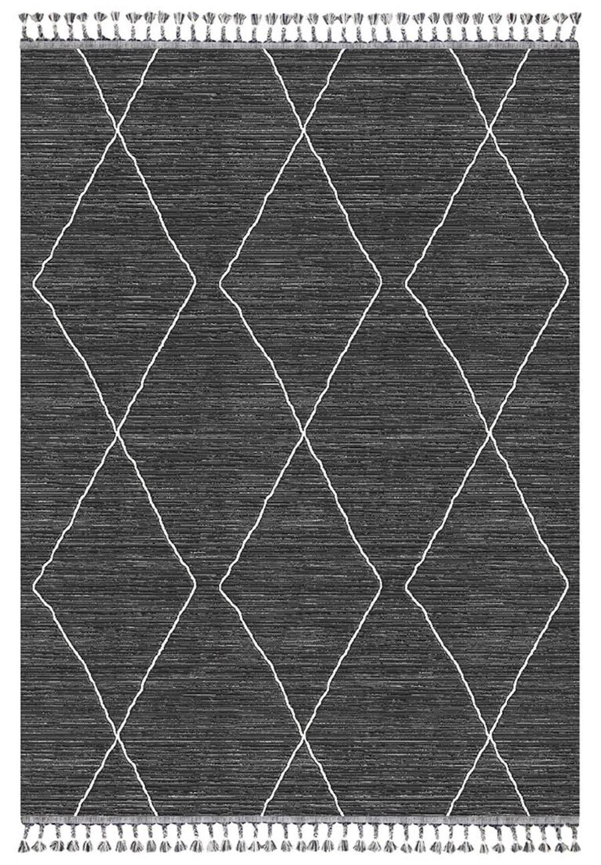 İpek Mekik Halı Meryland 17125 Siyah 13 mm Akrilik Yıkanabilir Kalın Kaymaz Pamuk Taban Dikdörtgen Makine Dokuma Antre-Çocuk Odası-Salon-Yatak Odası Halısı 160x230 cm
