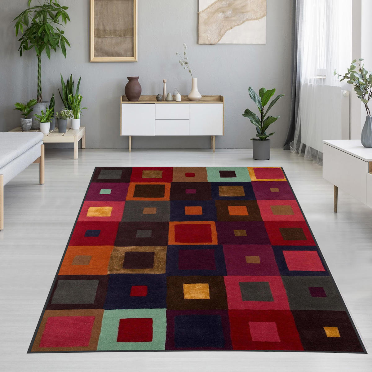 Rovigo Home RVG1154 Çok Renkli 8 mm Polyester Leke Tutmaz-Toz Tutmaz Yıkanabilir İnce Kaymaz Dot Taban Dikdörtgen Makine Dokuma Salon Halısı 80x150 cm