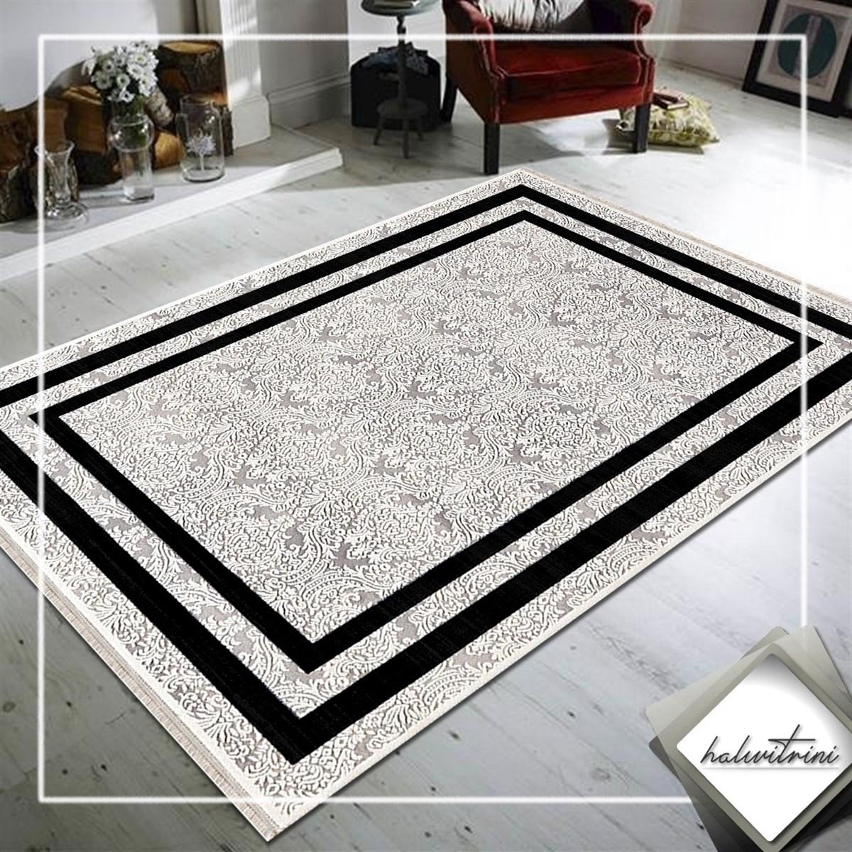 Padişah Eternity Siyah 7 mm Akrilik Antibakteriyel Yıkanabilir İnce Kaymaz Dikdörtgen Makine Dokuma Salon Halısı 180x280 cm