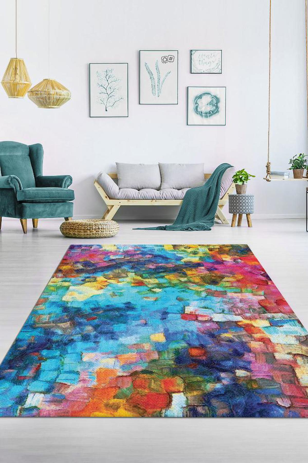 Homshtag Rüya Krem 4 mm Pamuk Antistatik Yıkanabilir İnce Kaymaz Dikdörtgen Makine Dokuma Salon Halısı 110x110 cm