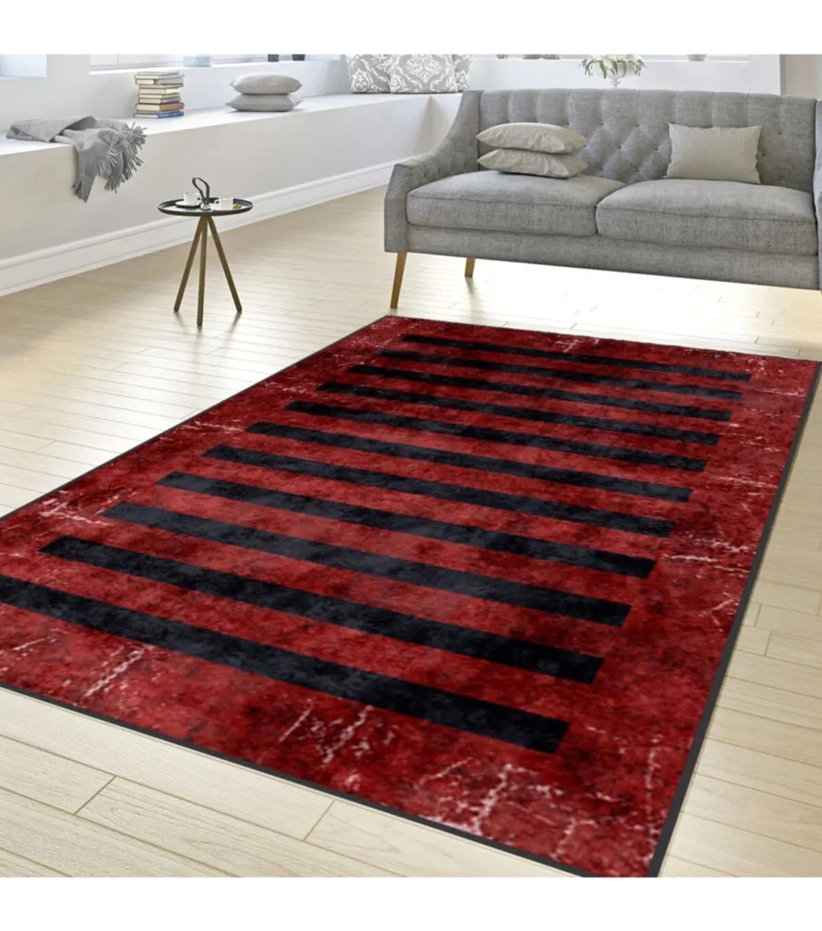 Rovigo Home RVG1539-SD250 Çok Renkli 8 mm Polyester Antibakteriyel-Leke Tutmaz-Toz Tutmaz Yıkanabilir İnce Kaymaz Dot Taban Dikdörtgen Makine Dokuma Salon Halısı 90x90 cm