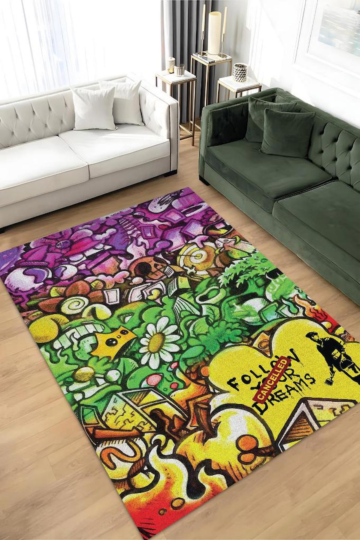 Homshtag Hayaller İptal Krem 4 mm Pamuk Antistatik Yıkanabilir İnce Kaymaz Dikdörtgen Makine Dokuma Genç Odası Halısı 120x120 cm