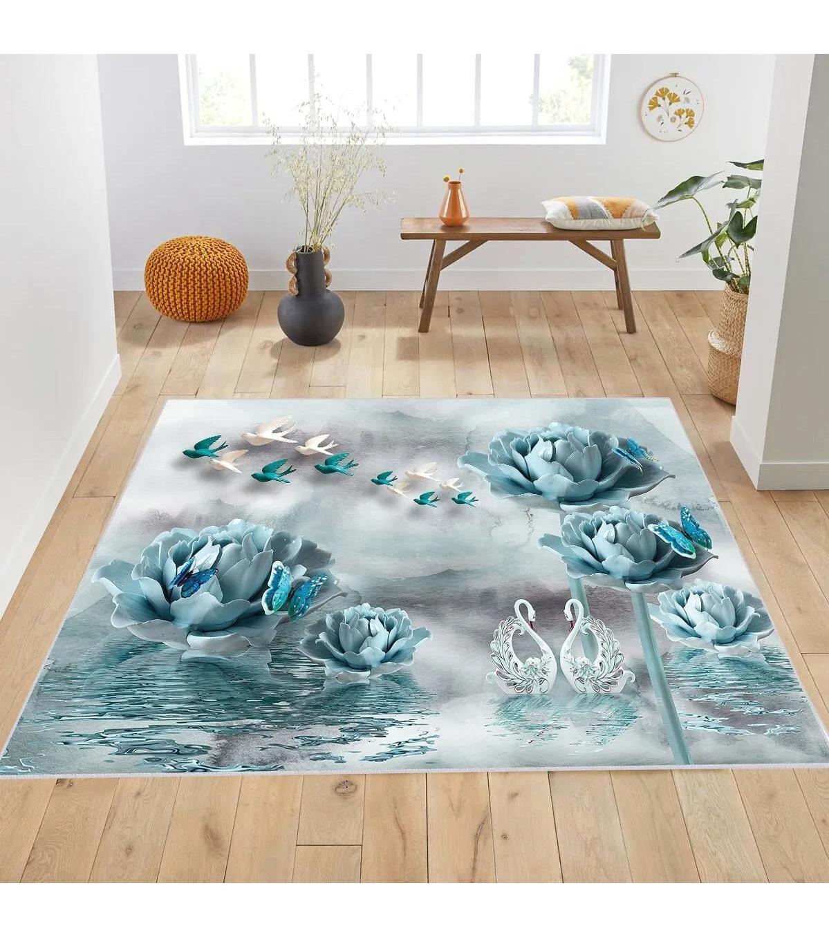 Rovigo Home RVG1875-SM266 Çok Renkli 8 mm Polyester Leke Tutmaz-Toz Tutmaz Yıkanabilir İnce Kaymaz Dot Taban Dikdörtgen Makine Dokuma Salon Halısı 100x200 cm
