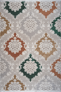 Kreasyon Halı Berceste 1145 Yeşil Yıkanabilir Kalın Pamuk Taban Dikdörtgen Makine Dokuma Salon Halısı 80x300 cm