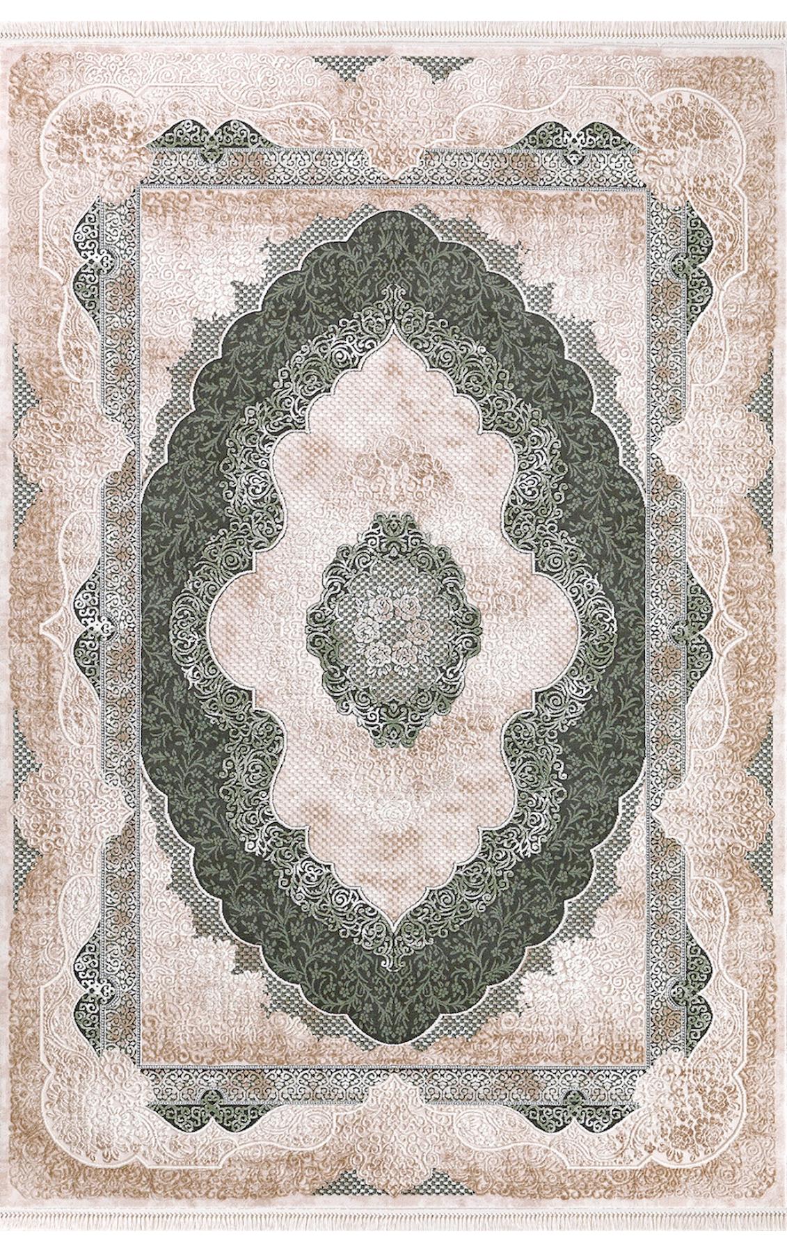 Padişah Santo 31882 Bej - Yeşil 10 mm Akrilik Yıkanabilir İnce Dikdörtgen Makine Dokuma Salon Halısı 200x290 cm
