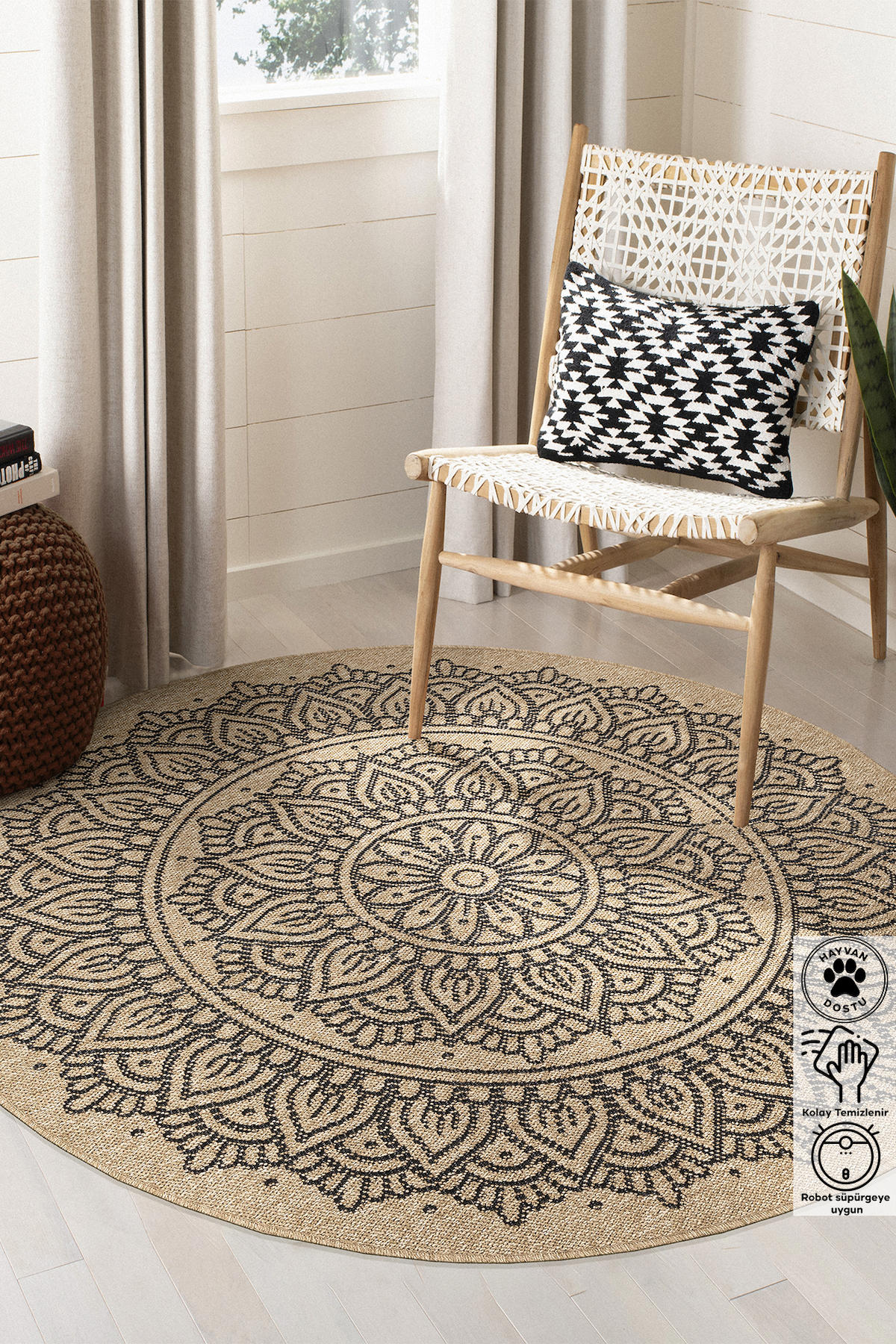 Inter Weaving 08872AJB Altın-Siyah 0.8 mm Polipropilen Yıkanabilir İnce Kaymaz Jüt Taban Dikdörtgen Makine Dokuma Salon Halısı 80x150 cm