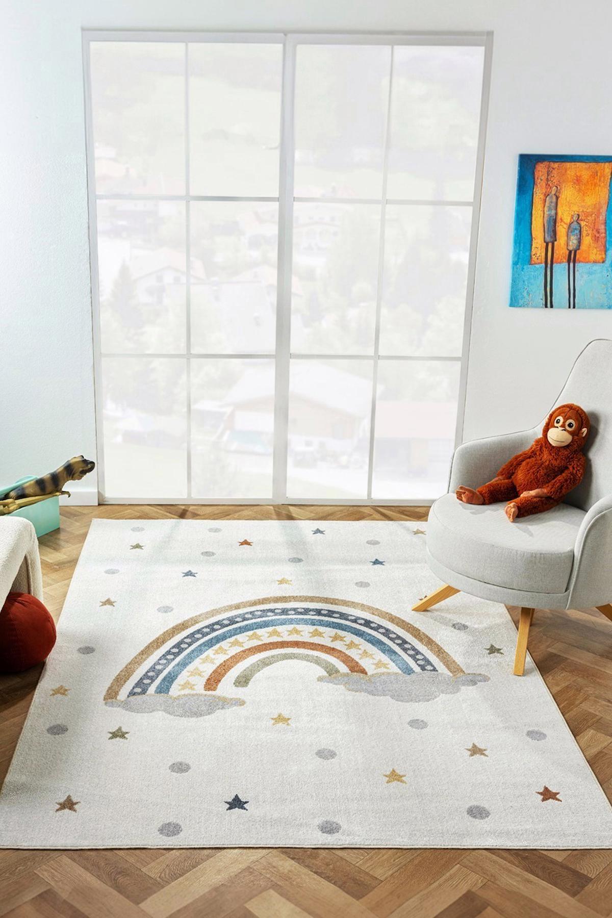 Konfor Halı Krem 5 mm Polyester Yıkanabilir Dikdörtgen Makine Dokuma Çocuk Odası Halısı 200x290 cm