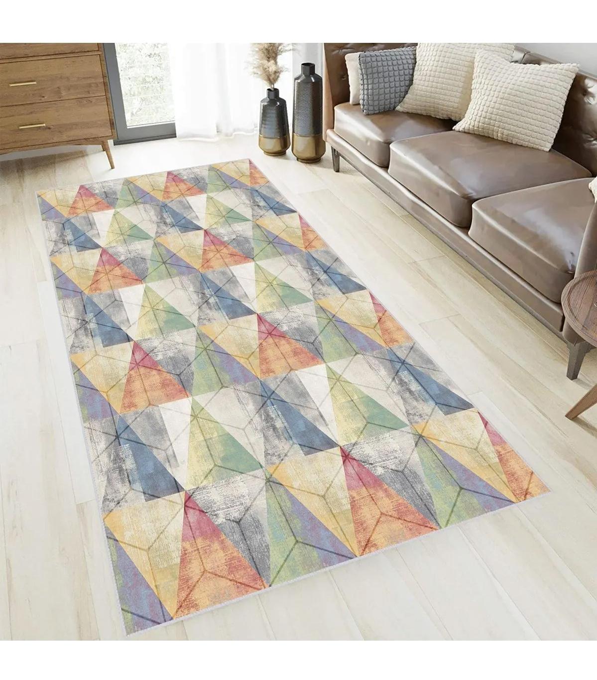 Rovigo Home RVG0642 Mavi 8 mm Polyester Antibakteriyel-Leke Tutmaz-Toz Tutmaz Yıkanabilir İnce Kaymaz Dot Taban Dikdörtgen Makine Dokuma Salon Halısı 100x150 cm