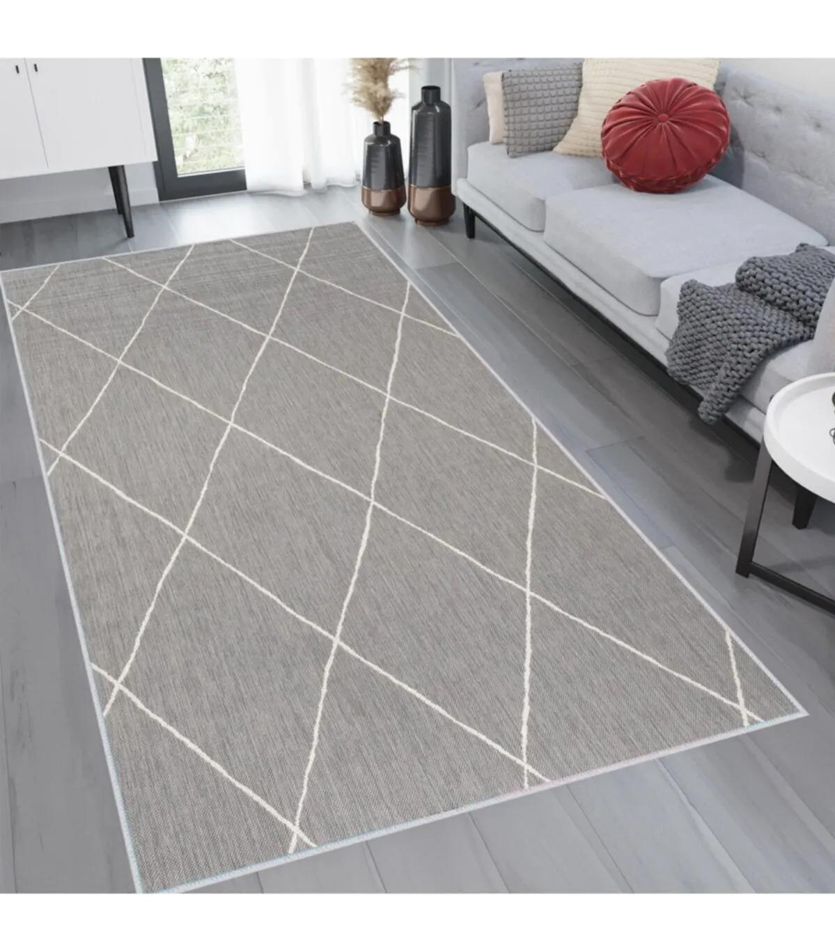 Rovigo Home RVG1269 Gri 8 mm Polyester Leke Tutmaz-Toz Tutmaz Yıkanabilir İnce Kaymaz Dot Taban Dikdörtgen Makine Dokuma Salon Halısı 100x300 cm