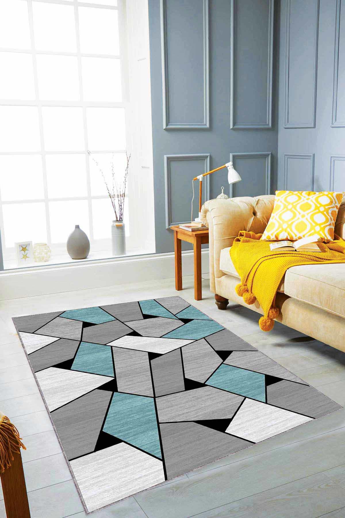 Viva Home WL03 Çok Renkli 7 mm Mikropolyester Koku Yapmaz-Leke Tutmaz-Toz Tutmaz Yıkanabilir İnce Kaymaz Dot Taban Dikdörtgen Makine Dokuma Antre-Oturma Odası-Salon-Yatak Odası Halısı 120x200 cm