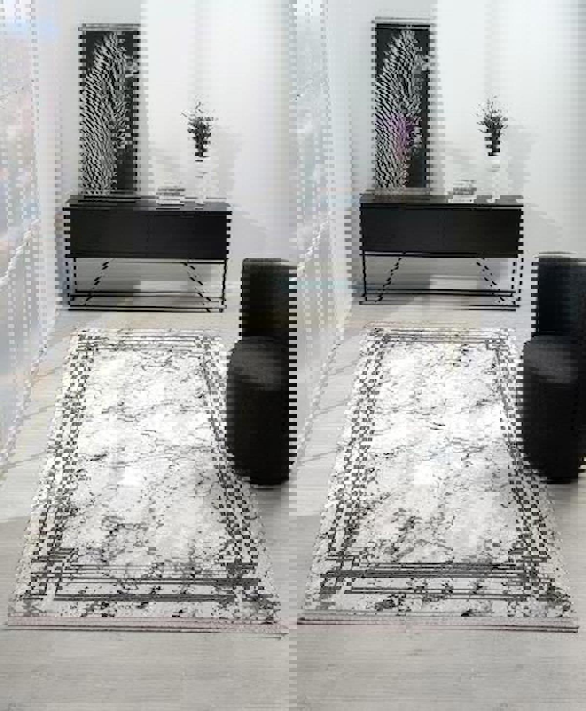 Çam Halı West WD004A Gri 9 mm Polyester Silinebilir Yıkanabilir Orta Dikdörtgen Makine Dokuma Salon Halısı 120x180 cm