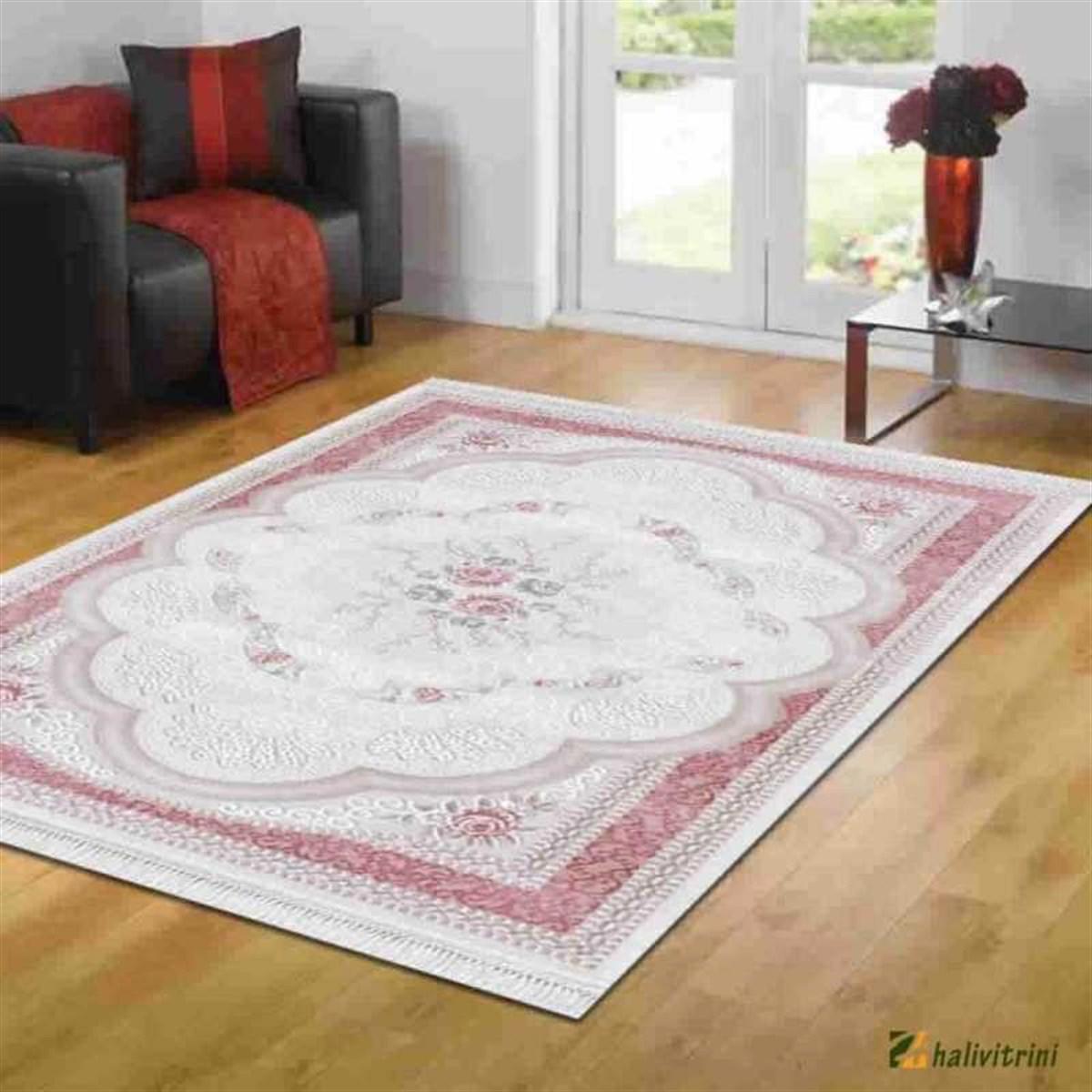 Efsane Halı Ihlara HR004065 Pembe 11 mm Akrilik Silinebilir Yıkanabilir Orta Kaymaz Dikdörtgen Makine Dokuma Salon Halısı 80x150 cm