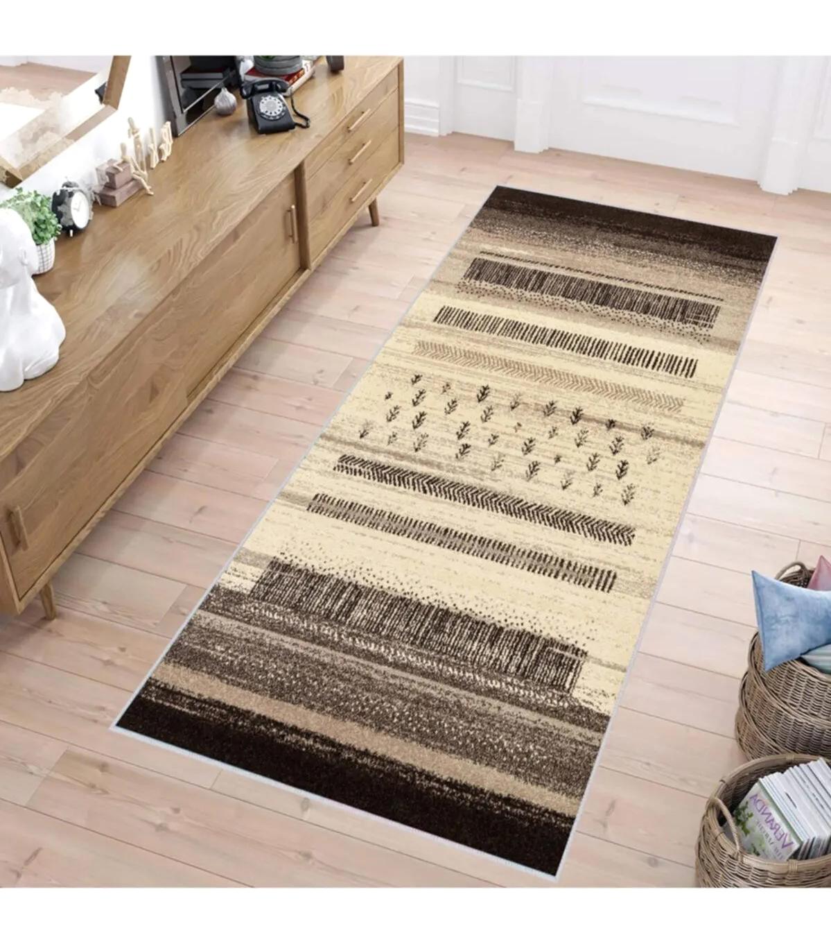 Rovigo Home RVG1145 Çok Renkli 8 mm Polyester Leke Tutmaz-Toz Tutmaz Yıkanabilir İnce Kaymaz Dot Taban Dikdörtgen Makine Dokuma Salon Halısı 100x300 cm