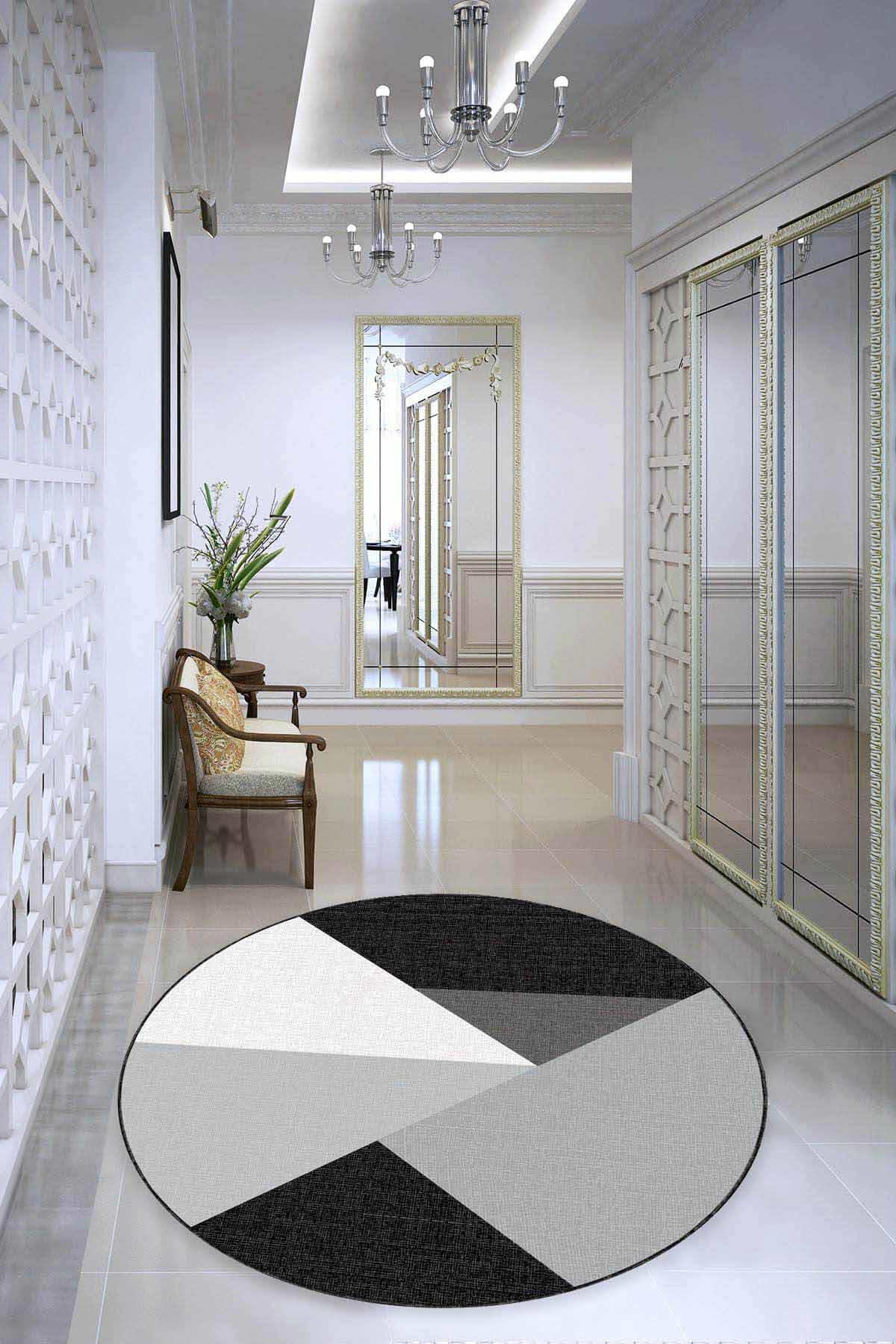 Viva Home AR1324 Siyah 7 mm Mikropolyester Antibakteriyel Yıkanabilir İnce Kaymaz Lateks Taban Yuvarlak Makine Dokuma Salon Halısı 100x200 cm