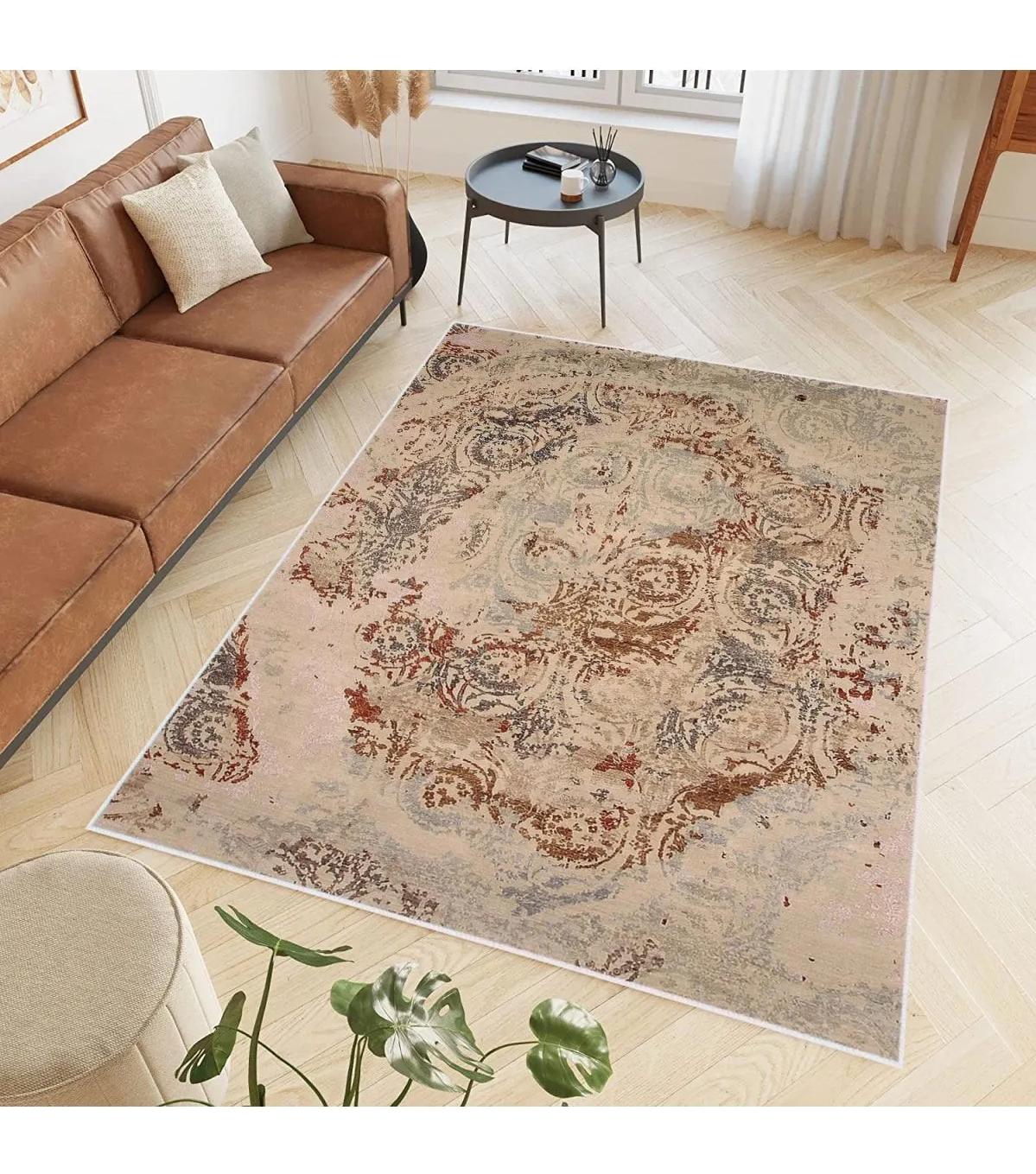 Rovigo Home RVG0623 Çok Renkli 8 mm Polyester Antibakteriyel-Leke Tutmaz-Toz Tutmaz Yıkanabilir İnce Kaymaz Dot Taban Dikdörtgen Makine Dokuma Salon Halısı 120x180 cm