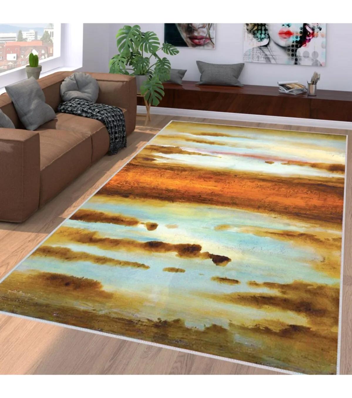 Rovigo Home RVG1108 Krem 8 mm Polyester Antibakteriyel-Leke Tutmaz-Toz Tutmaz Yıkanabilir İnce Kaymaz Dot Taban Dikdörtgen Makine Dokuma Salon Halısı 60x100 cm