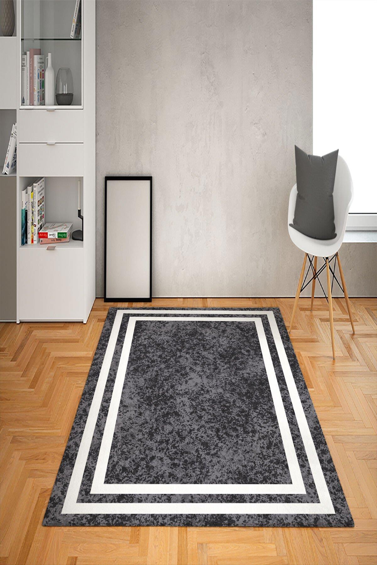 Doruklar Home Collection Bej-Gri 0.7 mm Antibakteriyel Yıkanabilir Kalın Kaymaz Taban Geometrik Dikdörtgen Makine Dokuma Salon Halısı 240x300 cm