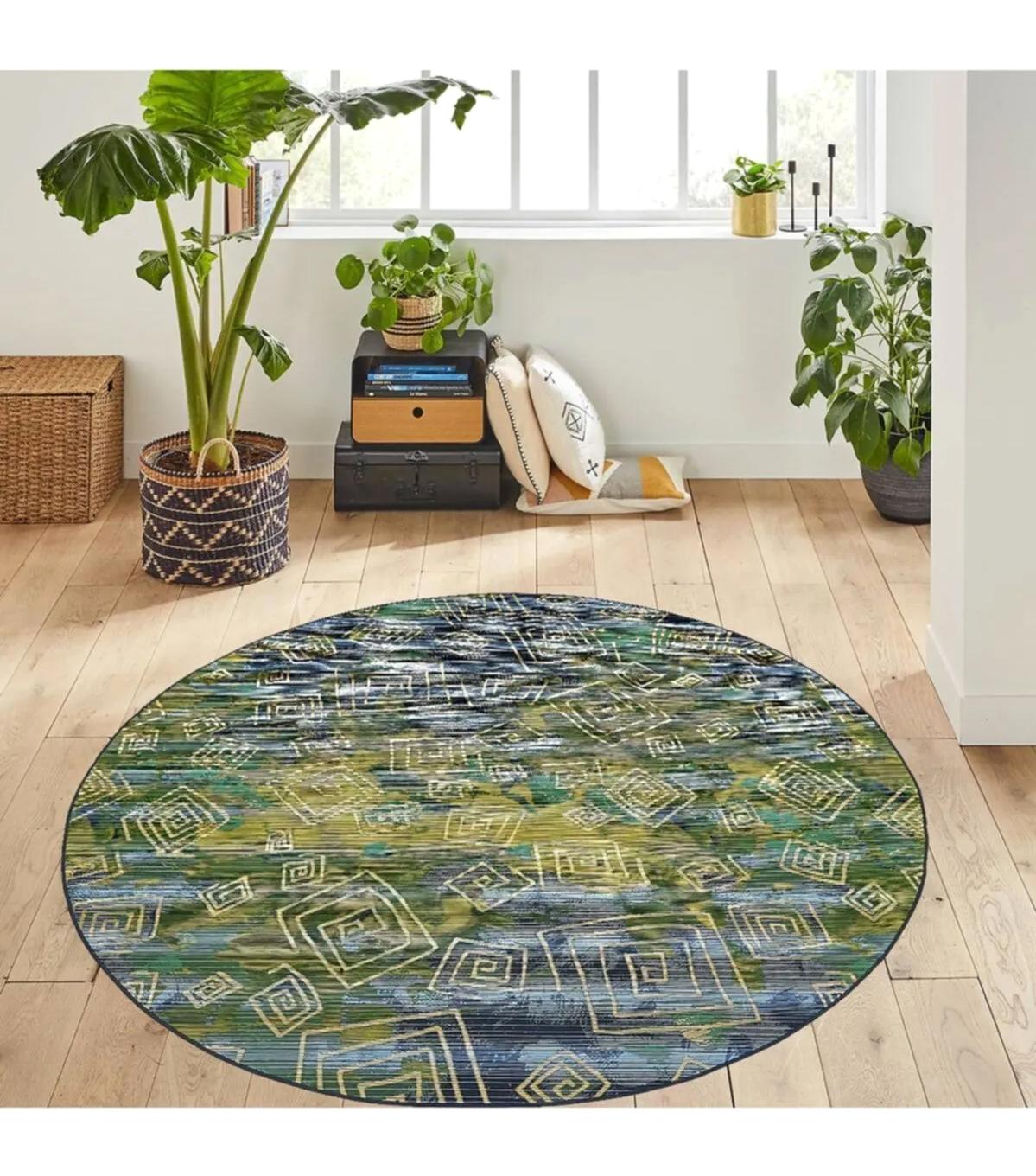 Rovigo Home RVG7146 Çok Renkli 8 mm Polyester Antibakteriyel-Leke Tutmaz-Toz Tutmaz Yıkanabilir İnce Kaymaz Dot Taban Yuvarlak Makine Dokuma Salon Halısı 80x500 cm