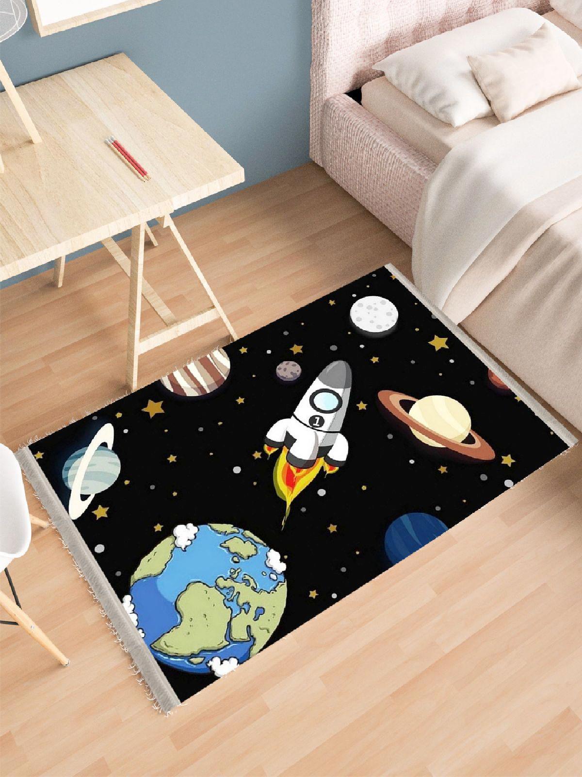 Enbe Collection E-CK10055B Krem 5 mm Pamuk Antibakteriyel Yıkanabilir Orta Kaymaz Dot Taban Dikdörtgen Makine Dokuma Çocuk Odası Halısı 120x120 cm