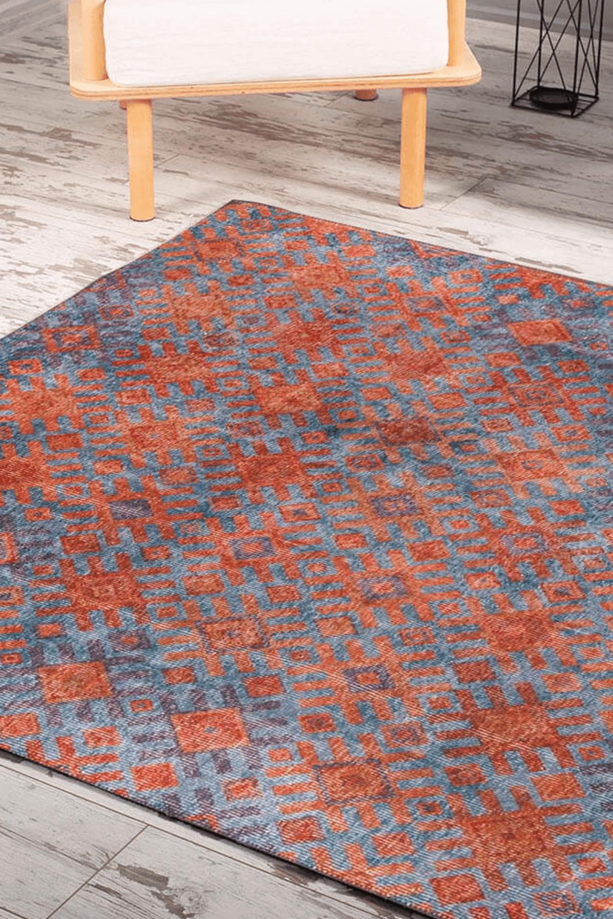 Artloop AL-06 Çok Renkli 4 mm Polyester Yıkanabilir İnce Kaymaz Jüt Taban Dikdörtgen Makine Dokuma Salon Halısı 100x150 cm