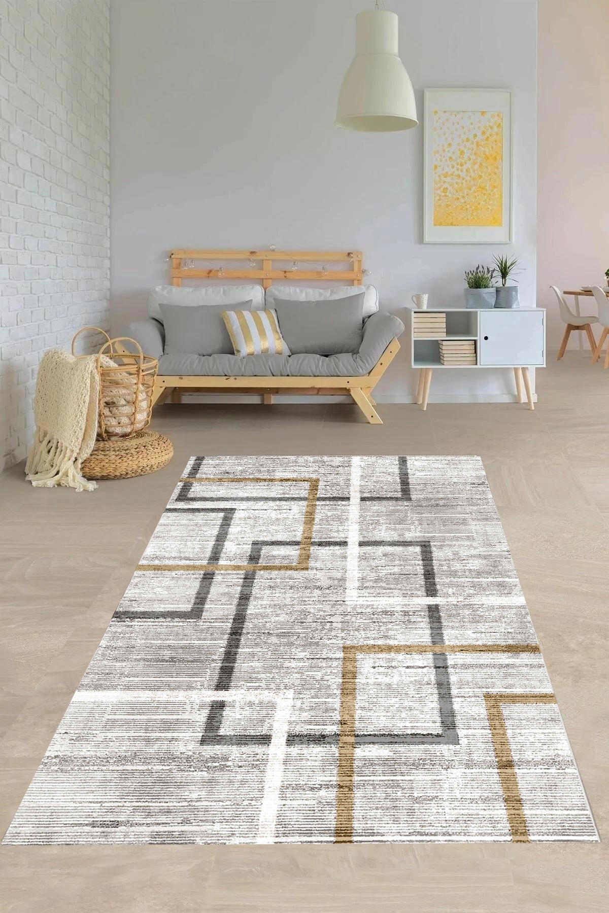Aldora 472 Krem 9 mm Deri Antibakteriyel Yıkanabilir İnce Kaymaz Pamuk Taban Dikdörtgen Makine Dokuma Salon Halısı 180x300 cm