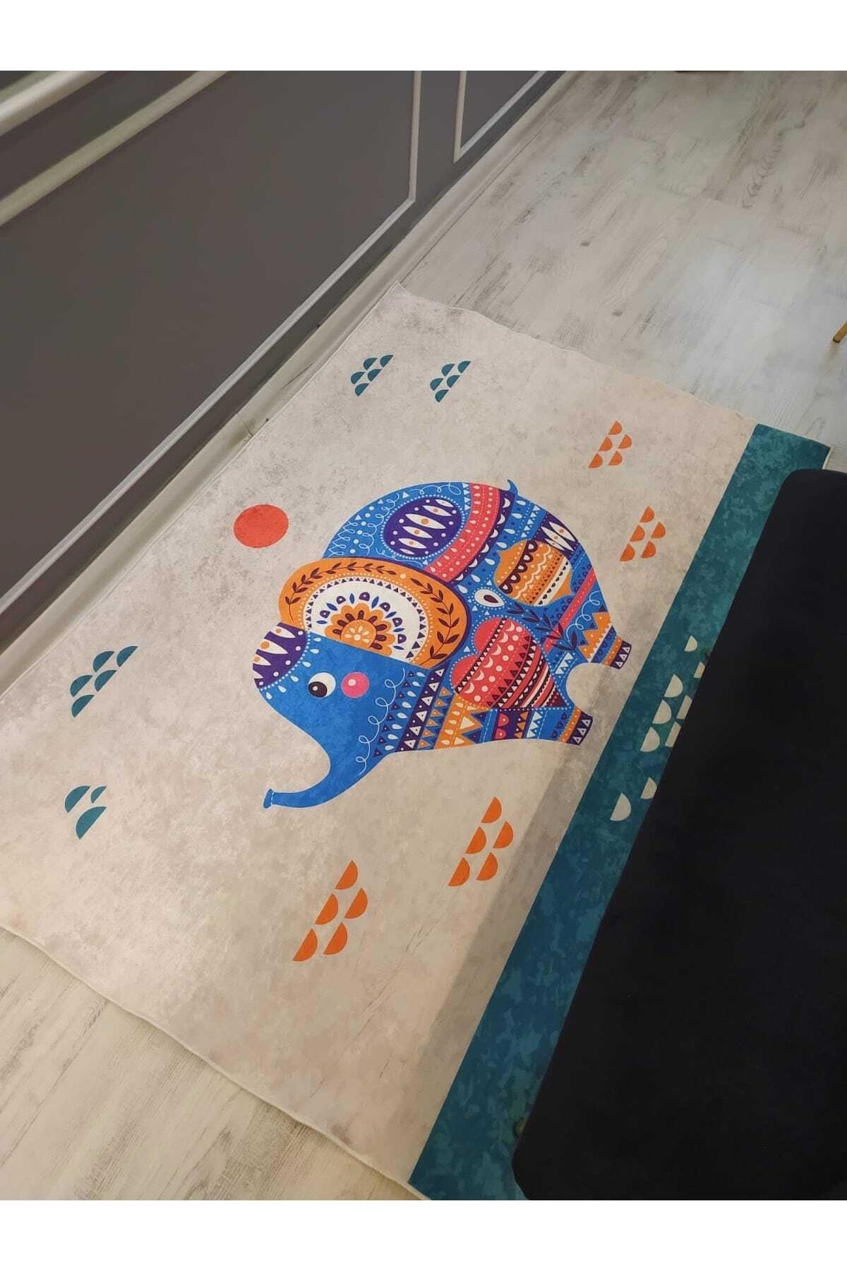 Doruklar Home Collection DRK8025 Çok Renkli 0.7 mm Polyester Antialerjenik Yıkanabilir İnce Kaymaz Suni Deri Taban Dikdörtgen Makine Dokuma Çocuk Odası-Salon Halısı 80x200 cm