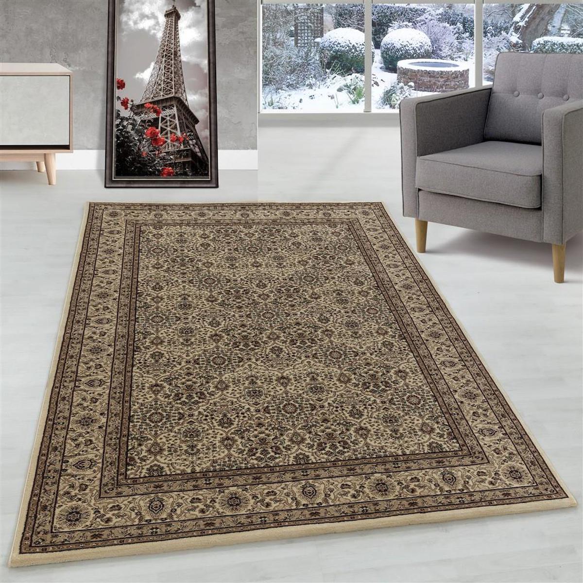 Carpettex Bej - Kırmızı 9 mm Polipropilen Yıkanabilir Kalın Jüt Taban Dikdörtgen Makine Dokuma Salon Halısı 80x150 cm