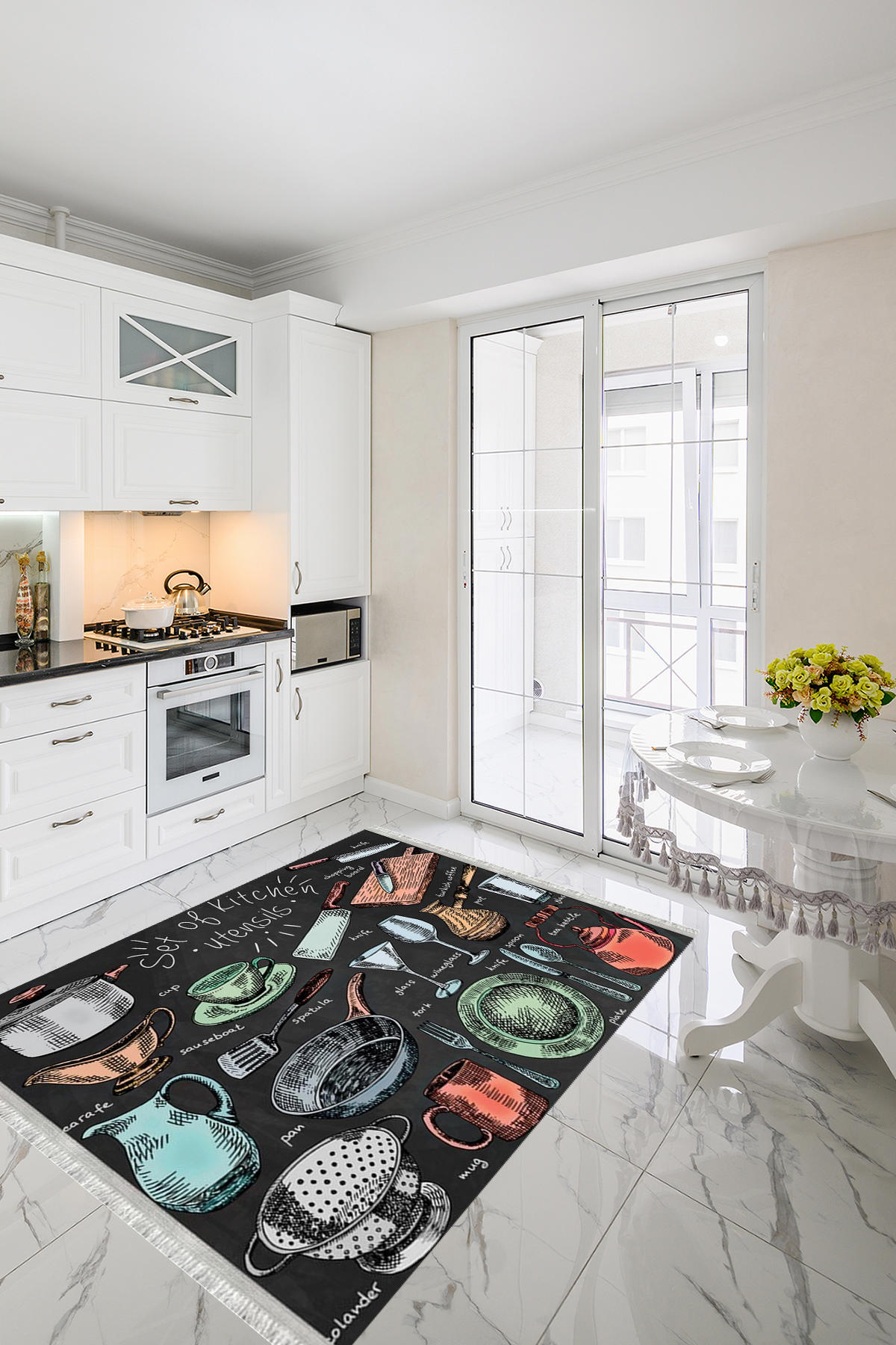 Homier Collection H-MK-9013A Krem 7 mm Pamuk Antibakteriyel Yıkanabilir Orta Kaymaz Dot Taban Dikdörtgen Makine Dokuma Salon Halısı 80x150 cm