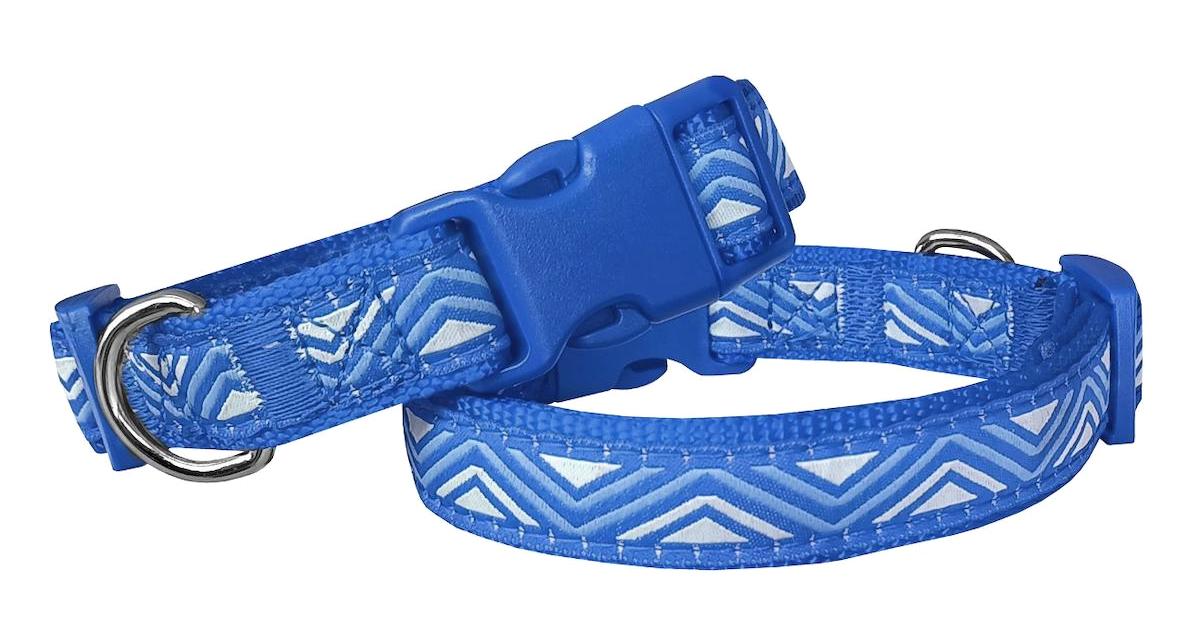 Doggie Dalga Desenli 40-60 cm Ayarlanabilir Boyun Köpek Tasması Mavi