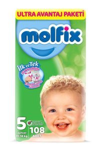 Molfix 3D Junior 5 Numara Göbek Oyuntulu Cırtlı Bebek Bezi 108'li