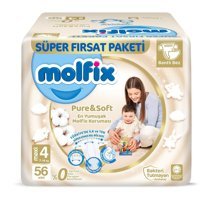 Molfix Pure&Soft 4 Numara Göbek Oyuntulu Cırtlı Bebek Bezi 56'li