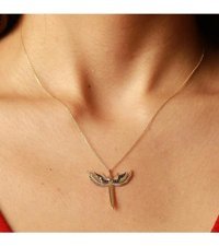 Çoşar Silver 14 Ayar Melek Zirkon Taşlı Kılıç İnce Burgu Zincir Altın Kolye