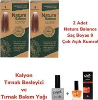 Natura Balance 9 Çok Açık Kumral Bakır Organik Amonyaksız Vegan Krem Saç Boyası 2x60 ml + Kalyon Ammonia Free Tırnak Bakım Seti Hediyeli