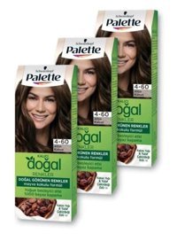 Palette Kalıcı Doğal Renkler 4.60 Açık Çikolata Kahve Organik Amonyaksız Vegan Krem Saç Boyası 3x50 ml