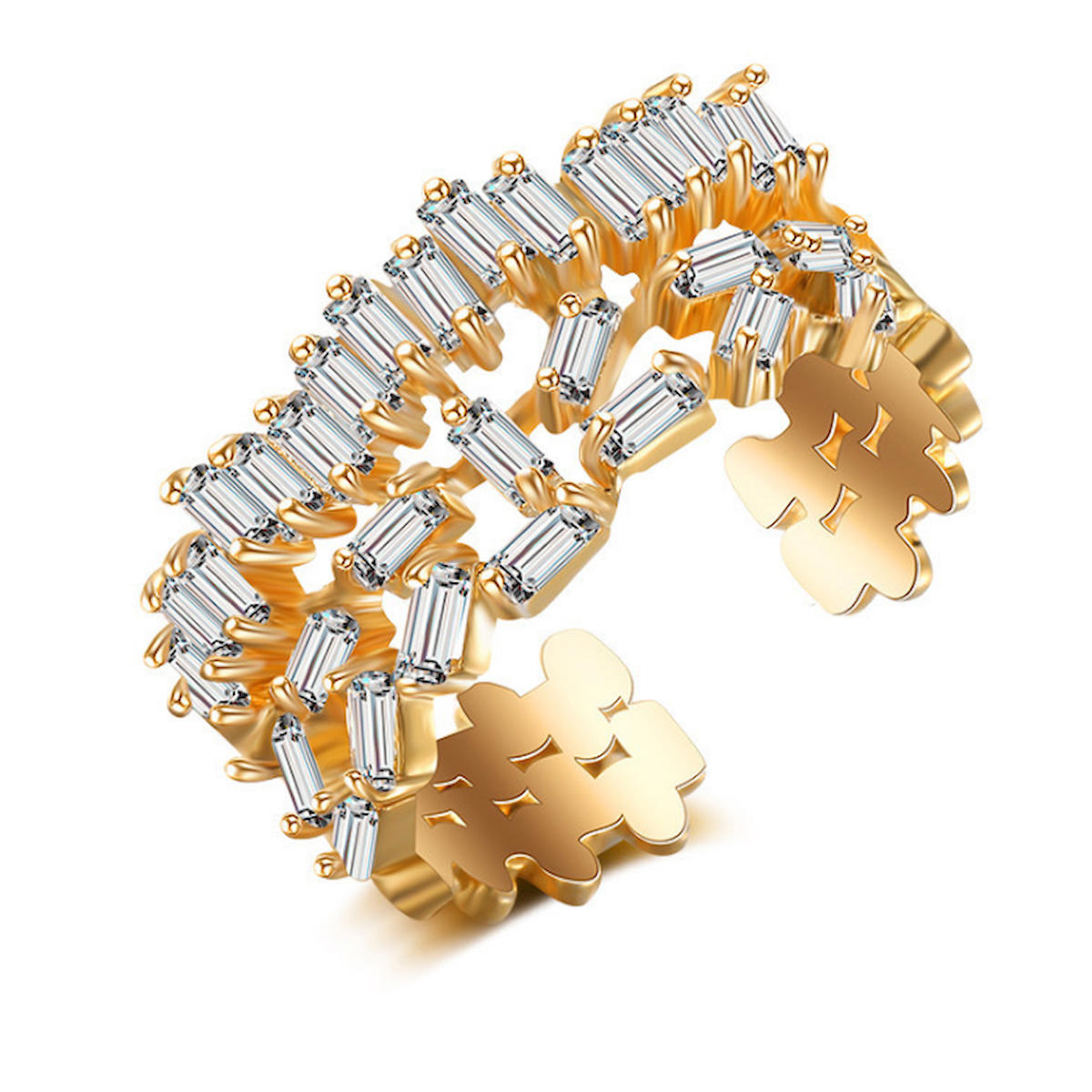 Chavin Jewellery Beyaz Taşlı Ayarlanabilir 925 Ayar Gümüş Yüzük