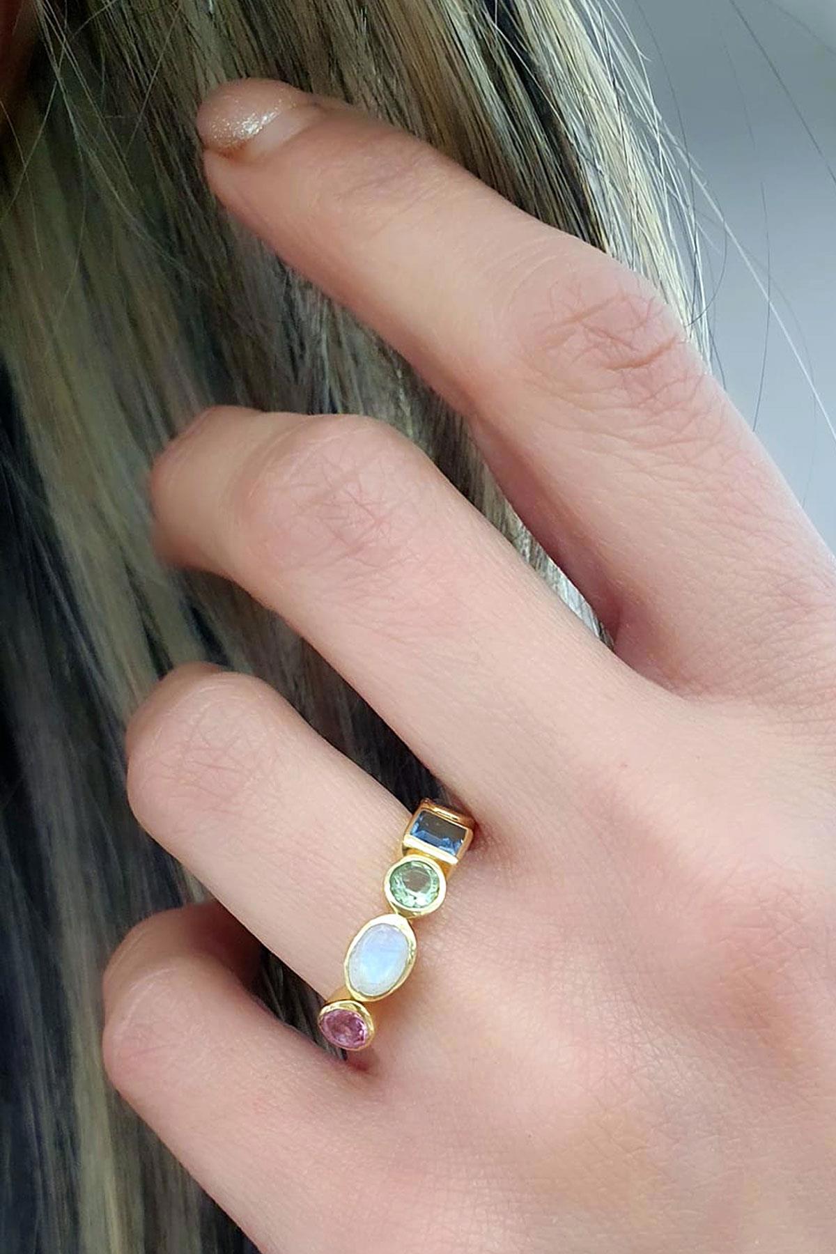 Oseshop Çok Renkli Labradorit Taşlı Taşlı 925 Ayar Gümüş Yüzük