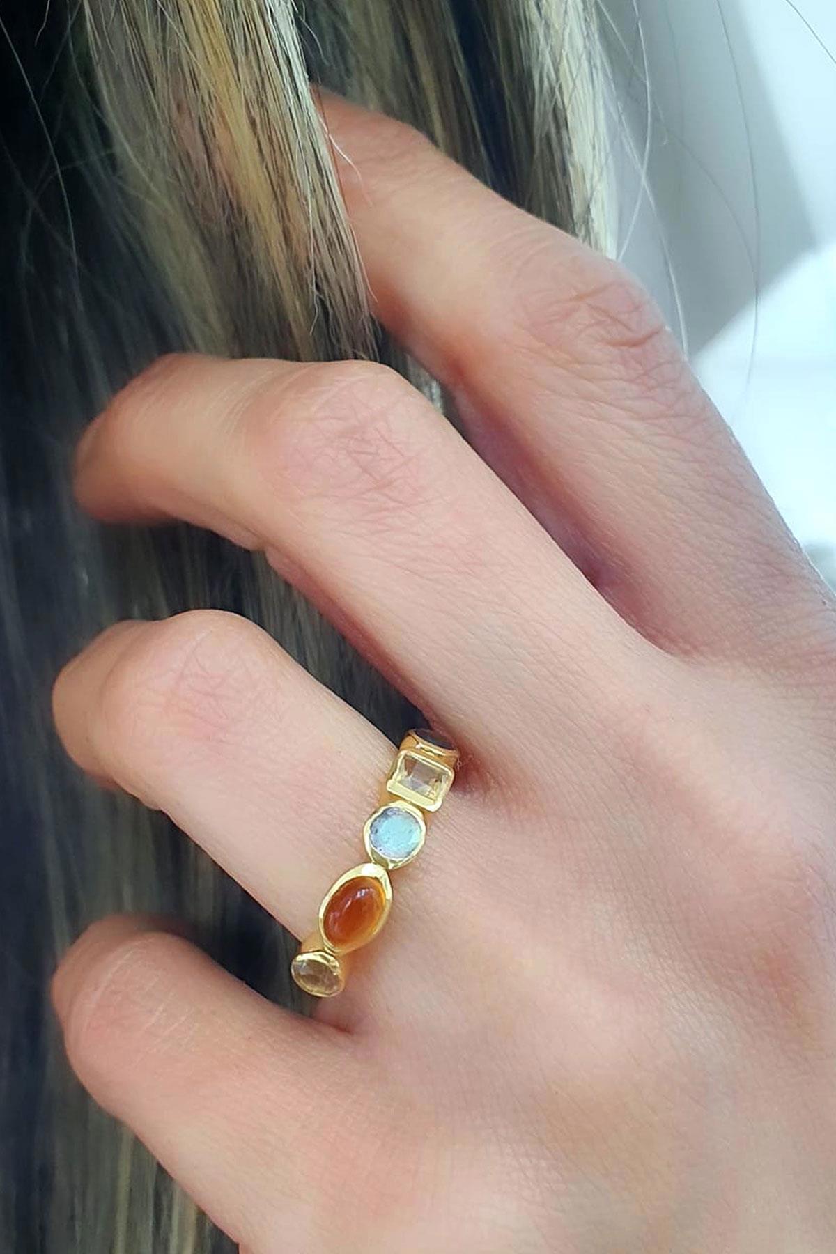Oseshop Çok Renkli Ametist Taşlı 925 Ayar Gümüş Yüzük