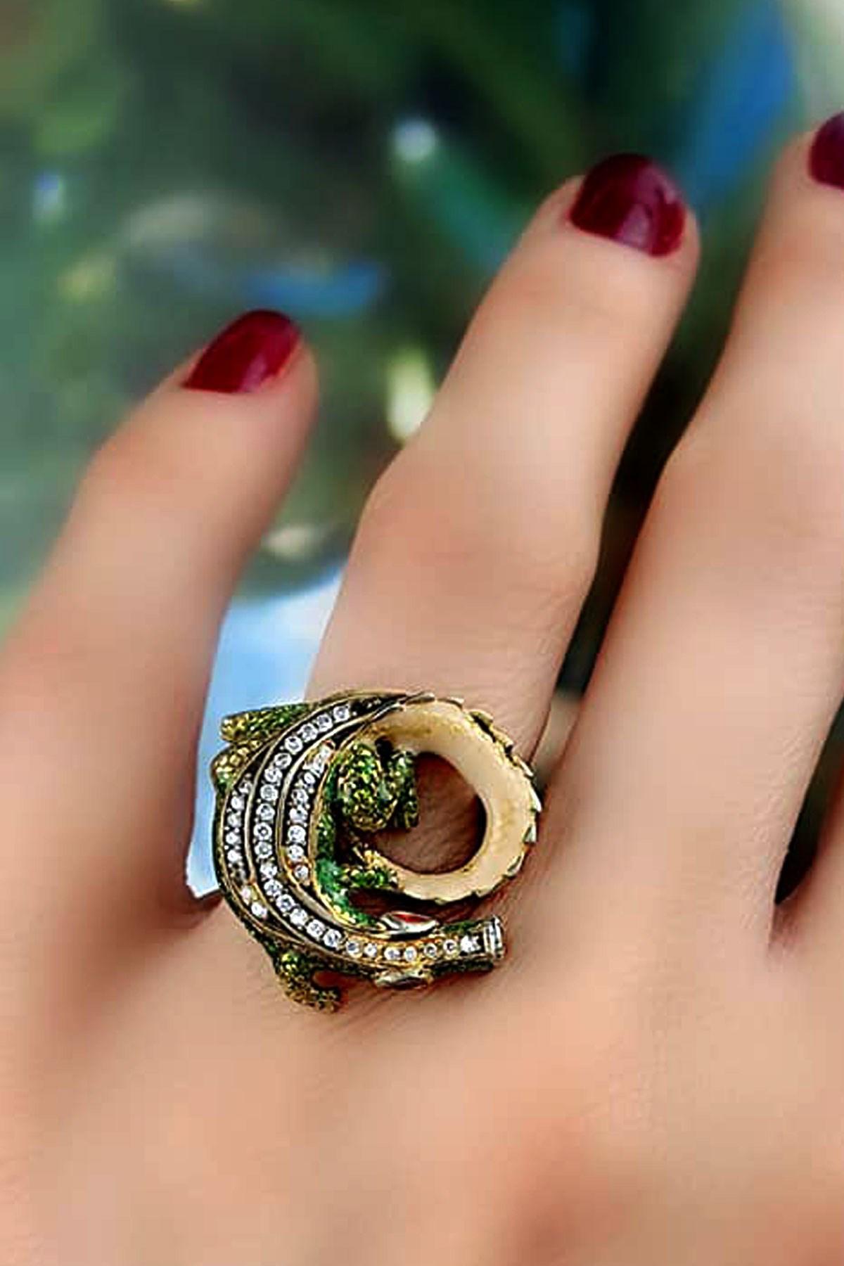 Oseshop Çok Renkli Taşlı 925 Ayar Gümüş Yüzük